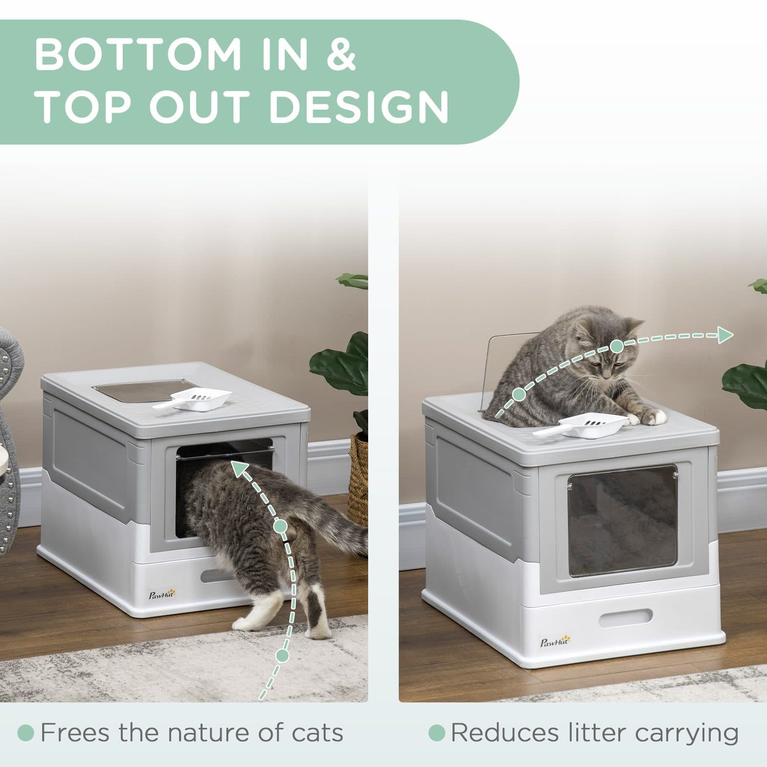 Hooded Cat Litter Box with Front Entry and Scoop - image 4