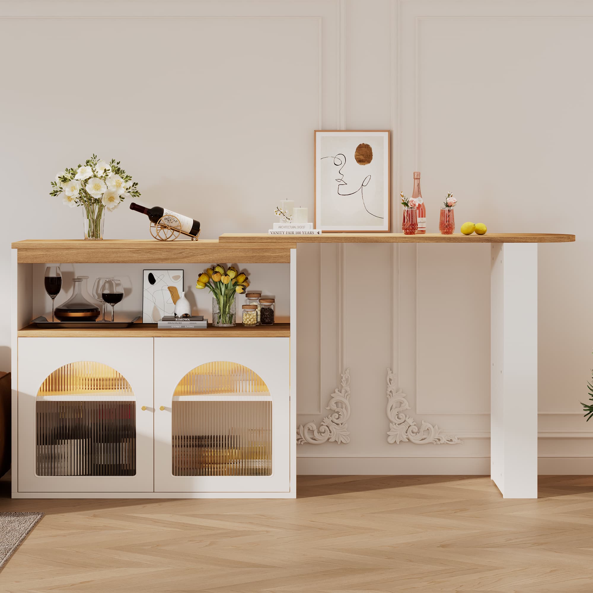 Modern Swivel Kitchen Island with Extendable Dining Table - image 3