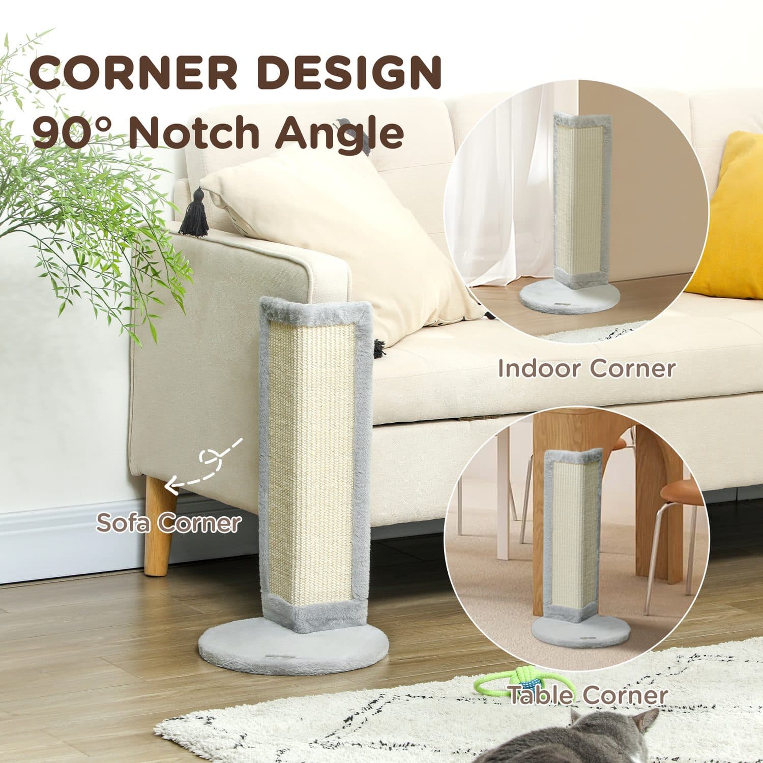 Corner Cat Scratching Post with Sisal Panel and Plush Base - image 5