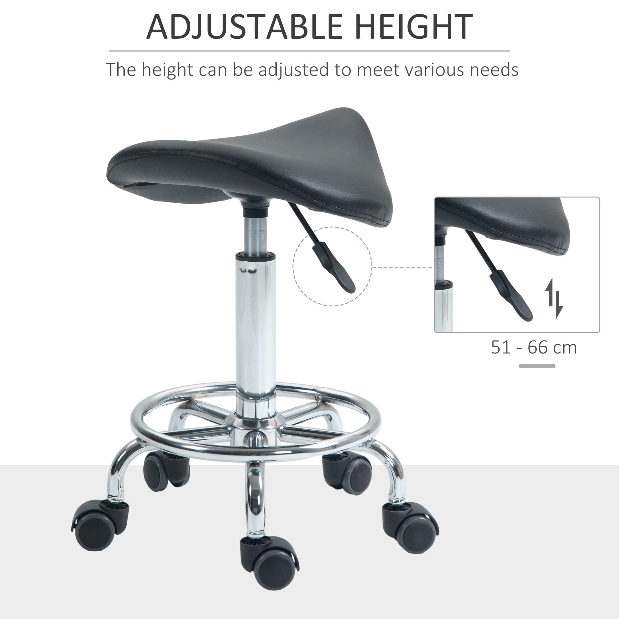 Ergonomic Saddle Stool with Chrome Base and Rolling Casters - image 3
