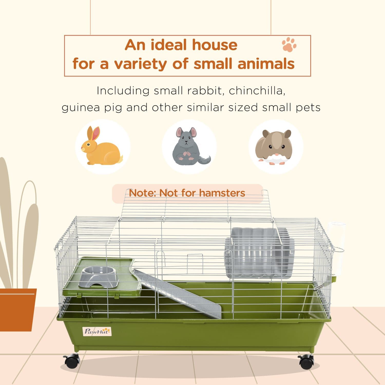 PawHut Small Animal Cage with Wheels, 89 x 44 x 43cm - image 4