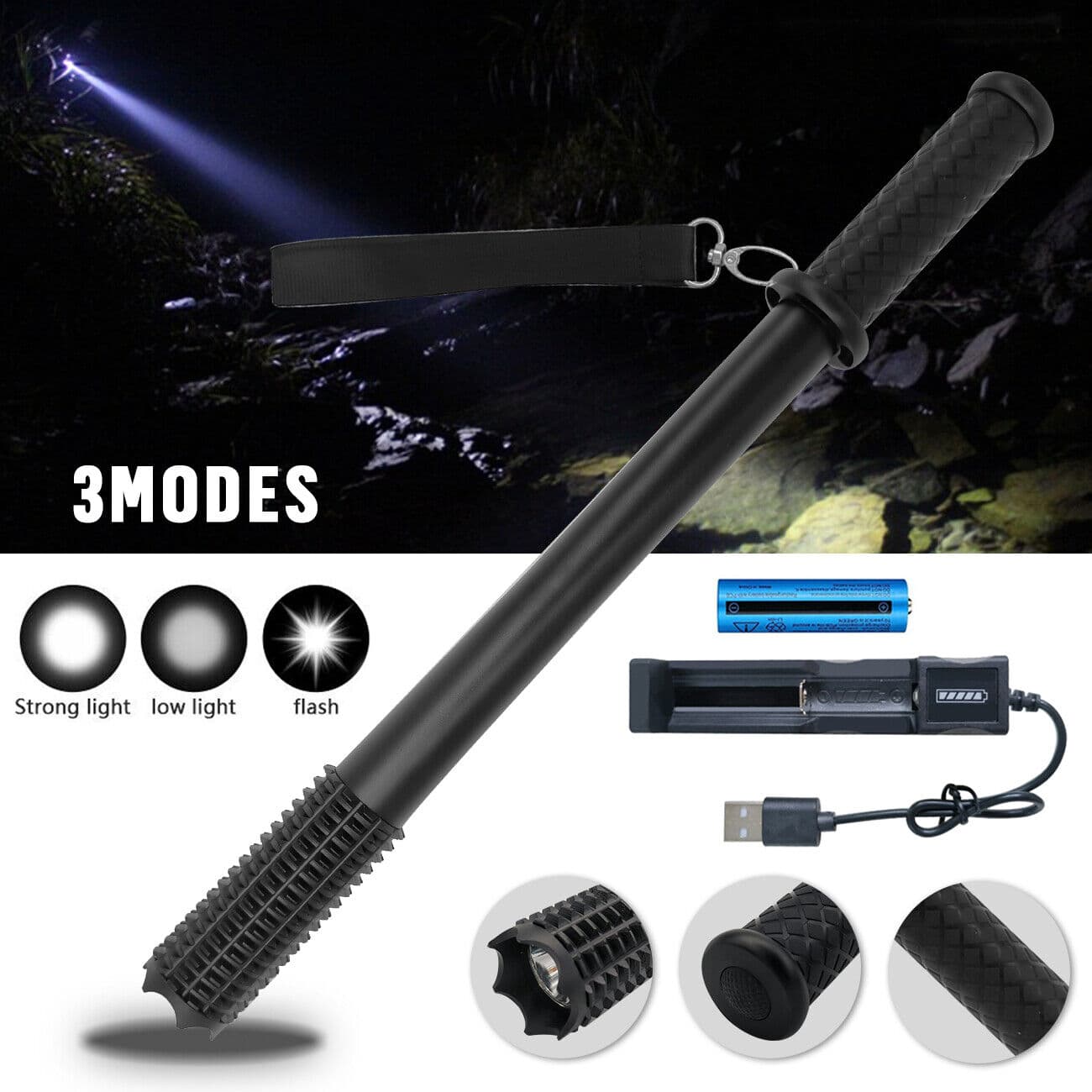 Long Rechargeable Flashlight Set for Outdoors