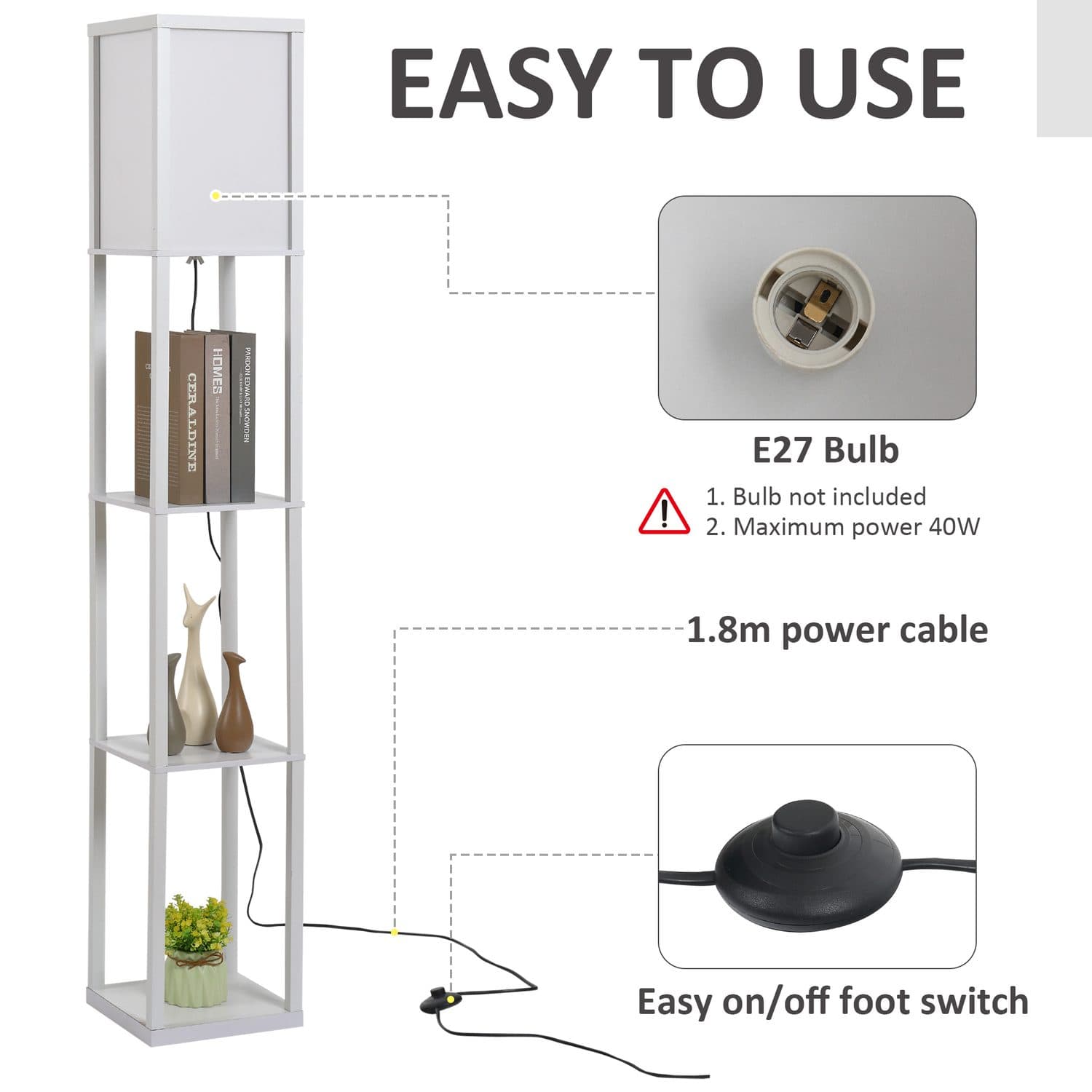 White Floor Lamp with Two Storage Shelves - image 5