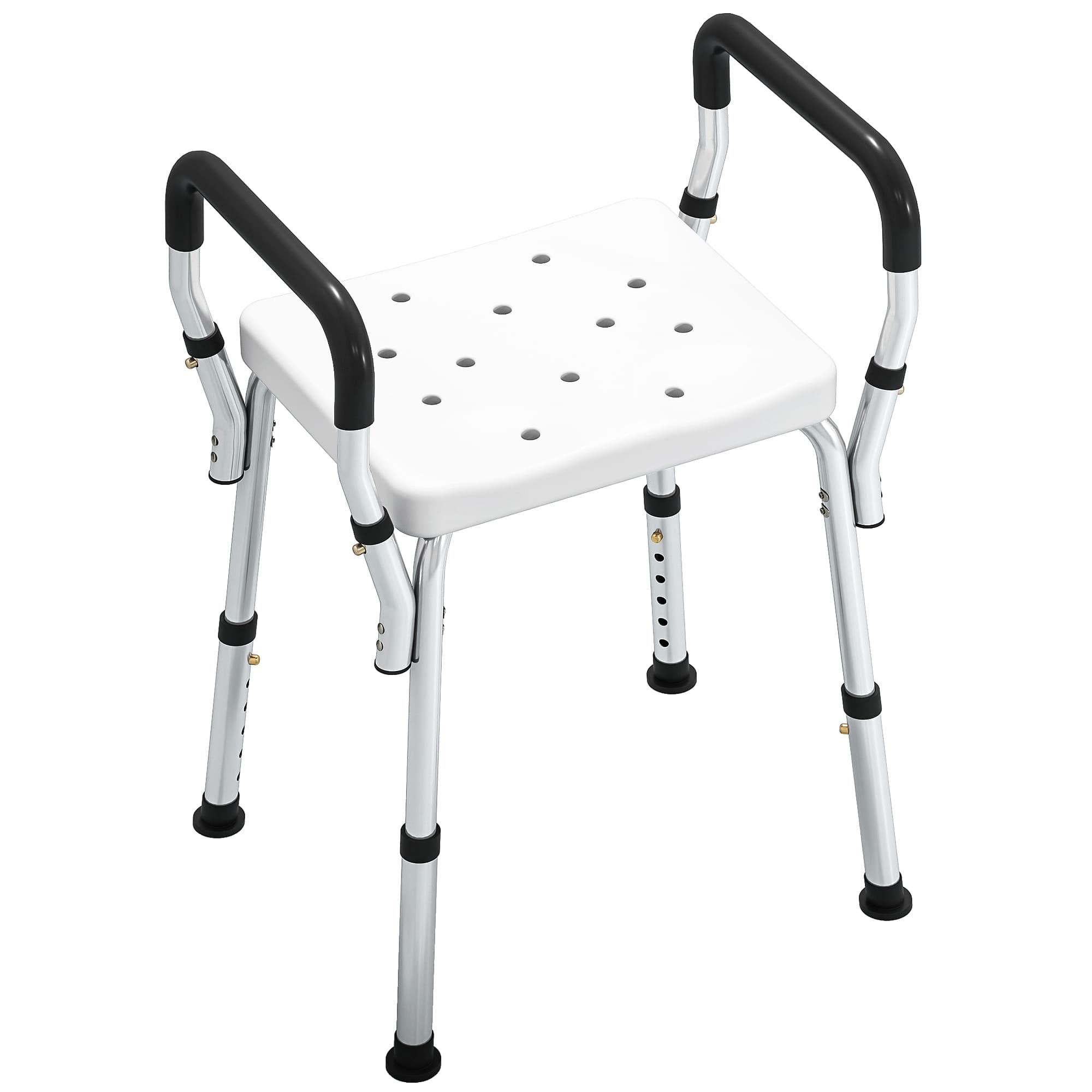 Adjustable Bath Seat With Aluminium Frame And Armrests - White