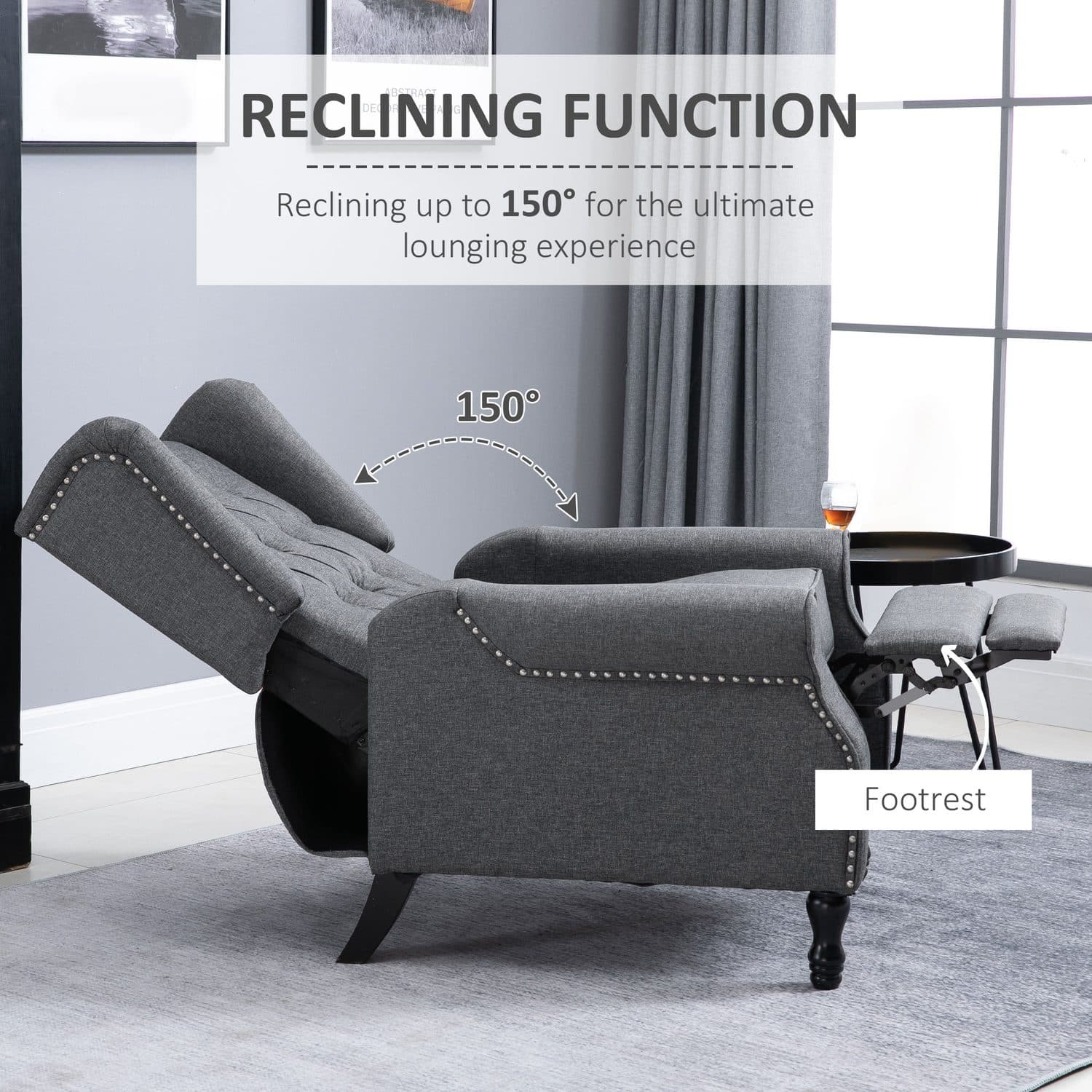 Relax in Style: Vintage Grey Tufted Recliner Armchair - image 5