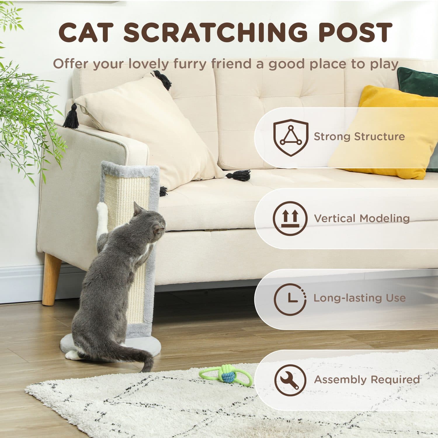 Corner Cat Scratching Post with Sisal Panel and Plush Base - image 1