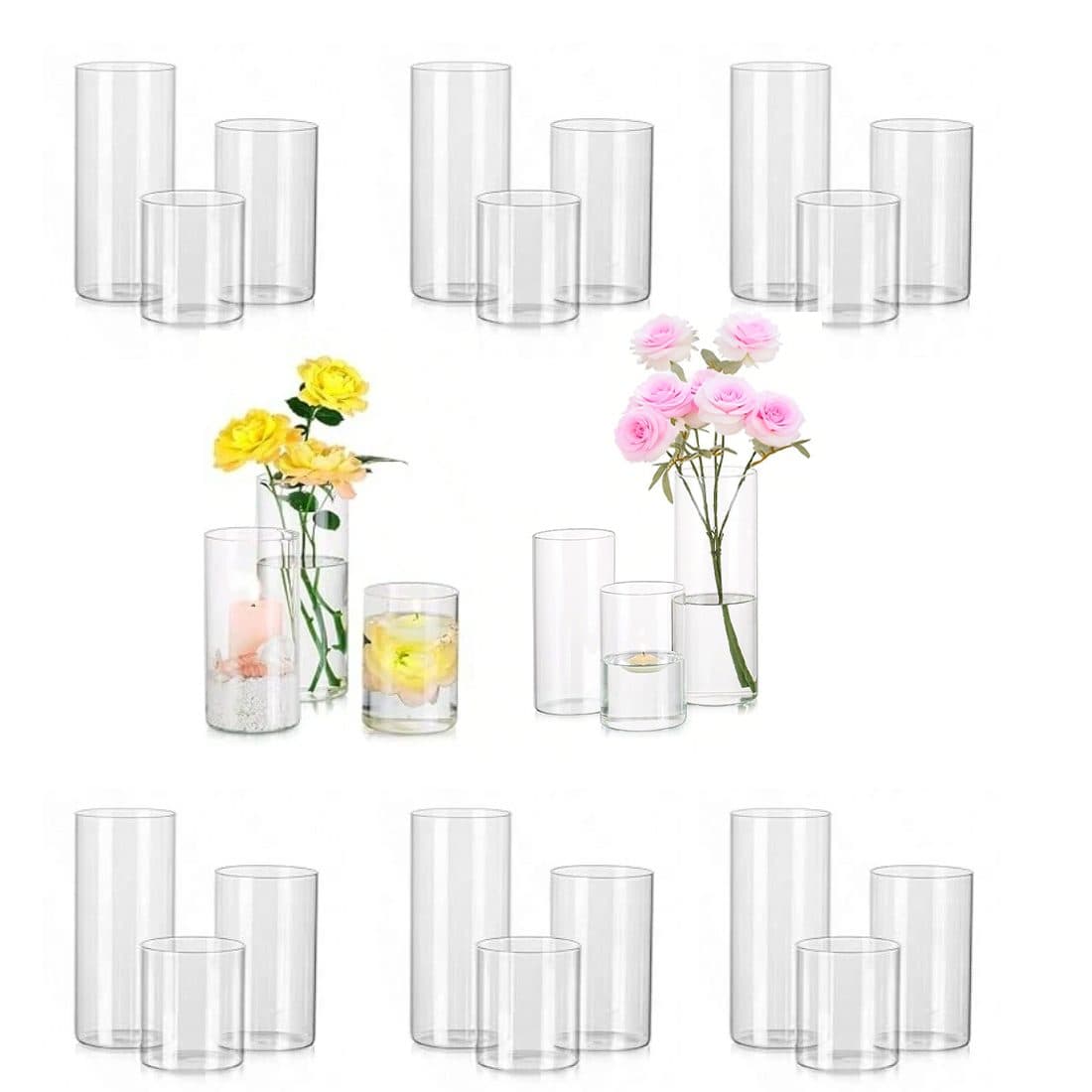 Set of 6 Clear Glass Cylinder Candle Holders in Three Heights - image 3