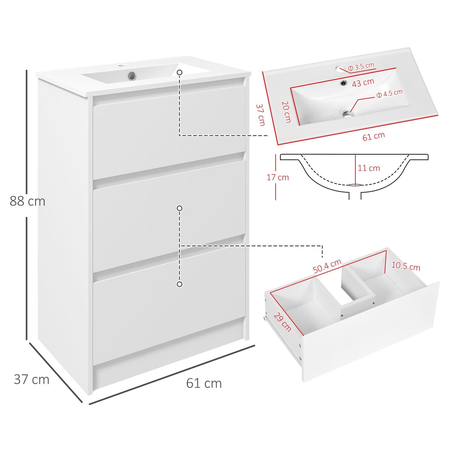 600mm White Gloss Vanity Unit - image 4