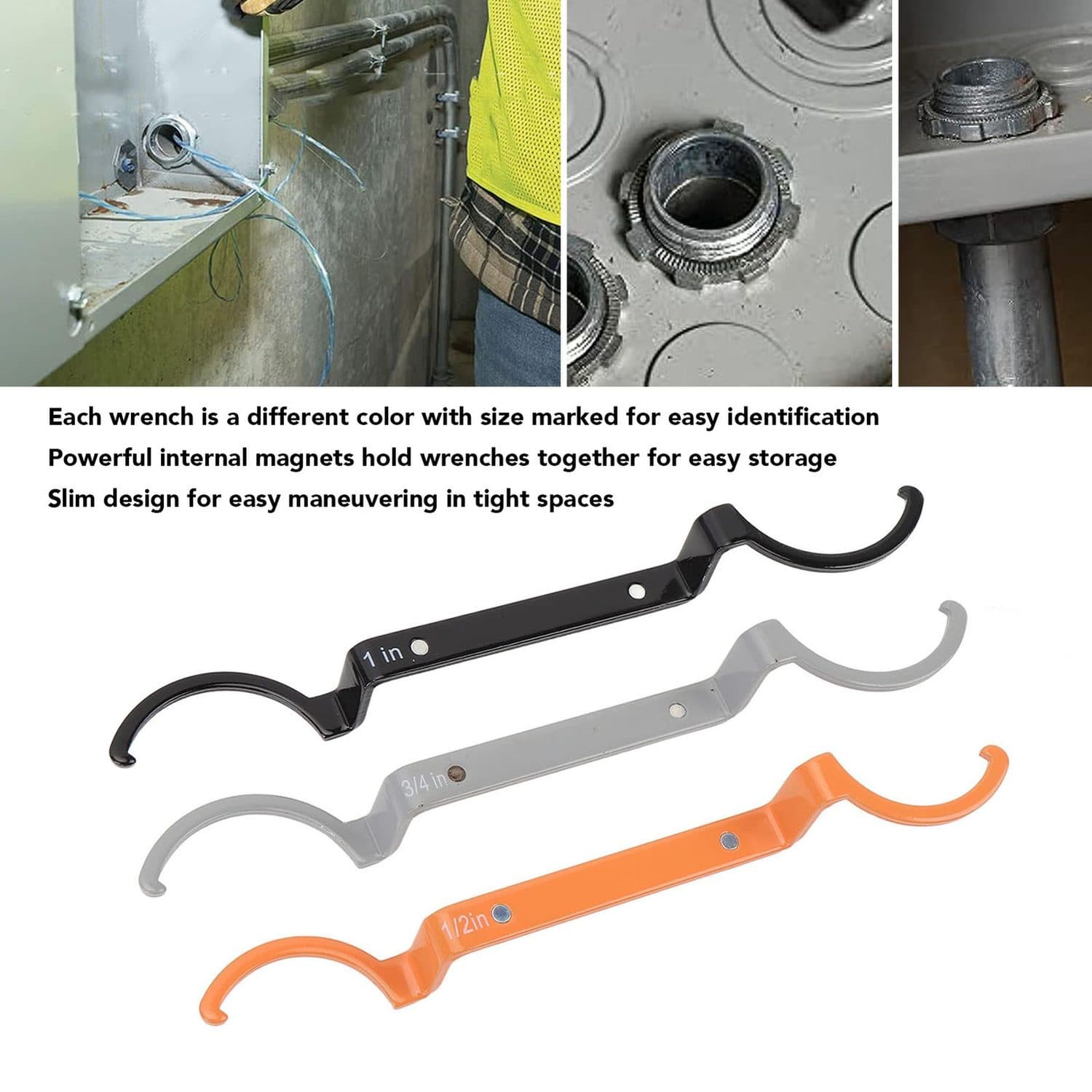 3 Piece Conduit Locknut Wrench Kit for Tight Spaces - image 6