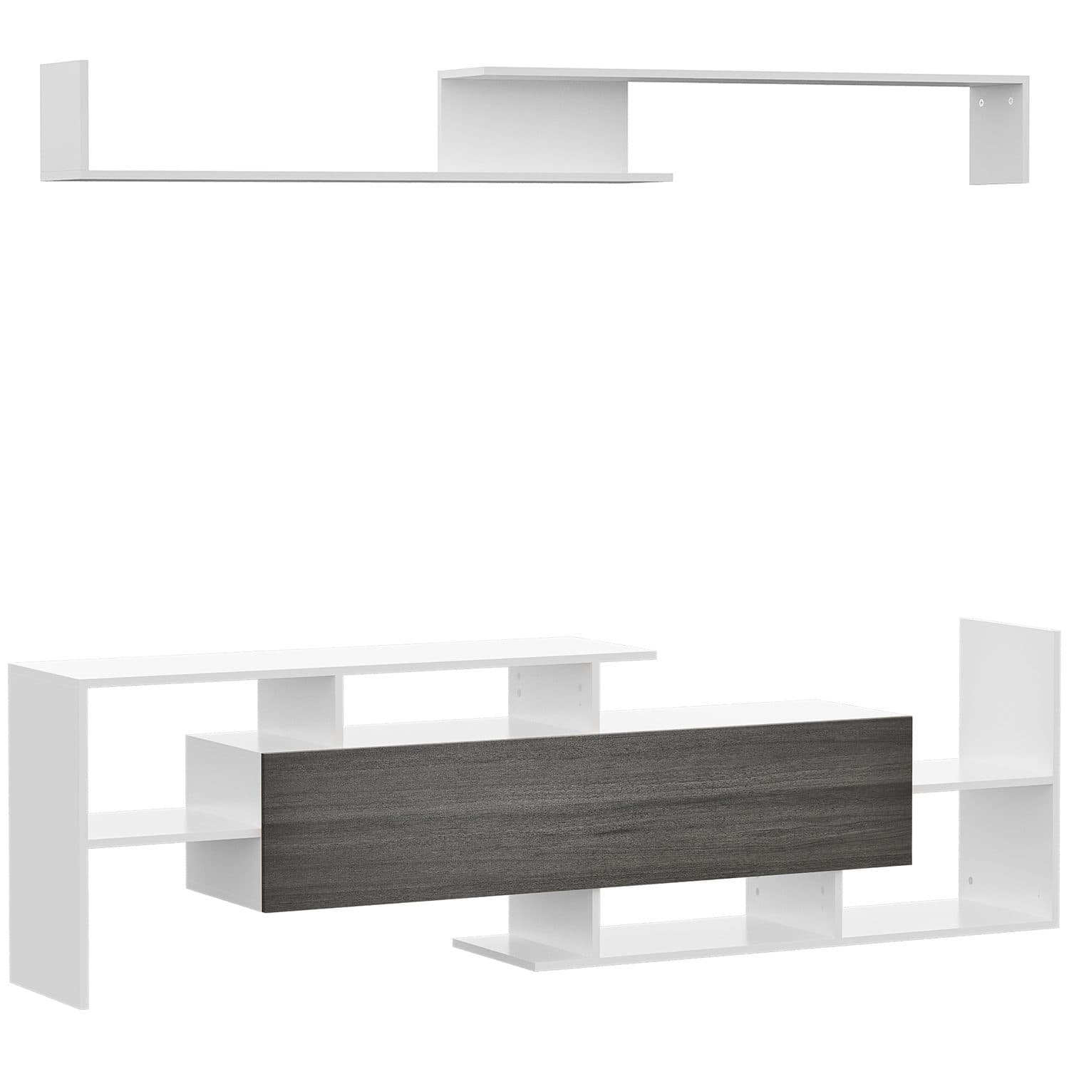 Modern TV Unit & Shelf Set - White