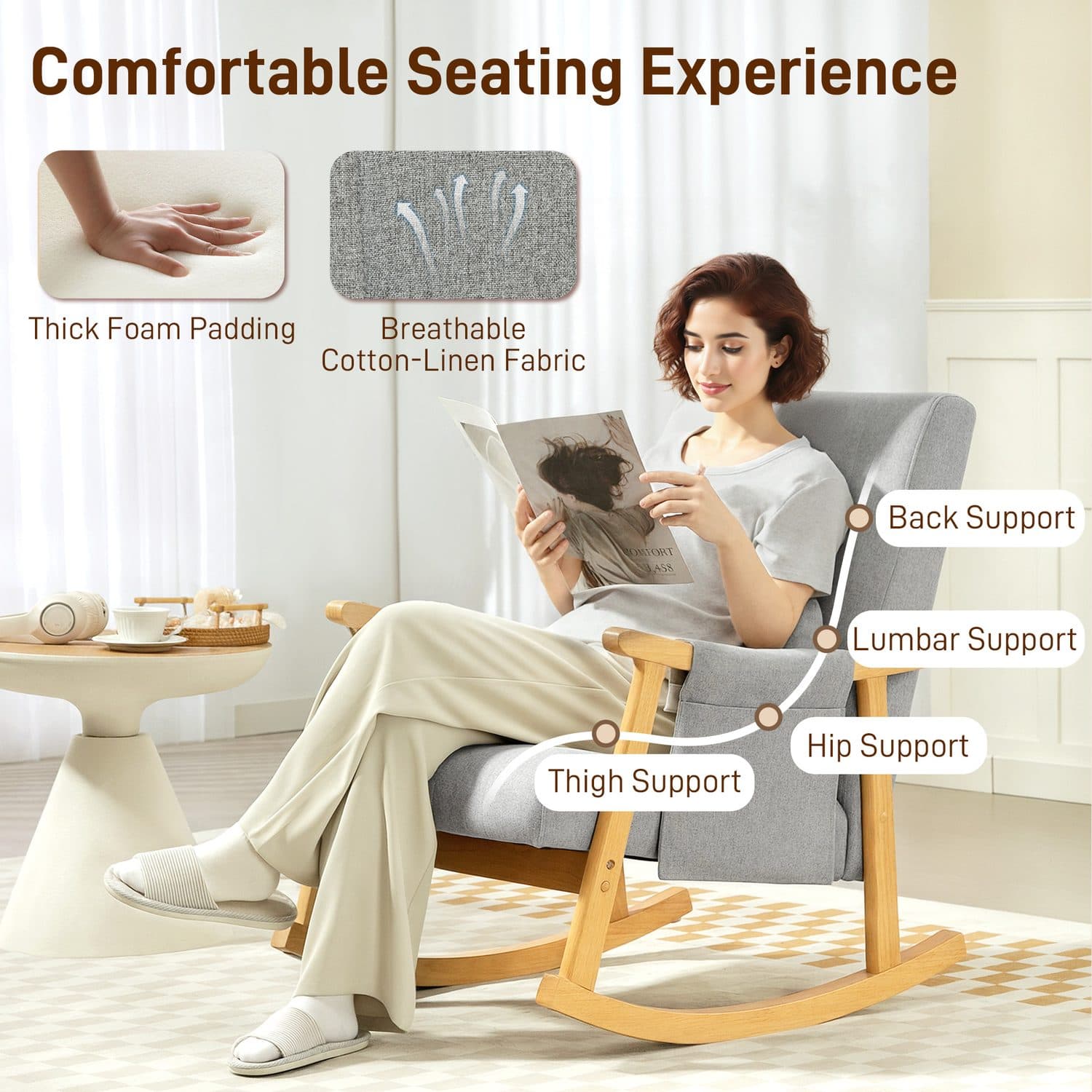 Relax Effortlessly in the Light Grey Rocking Accent Chair - image 1