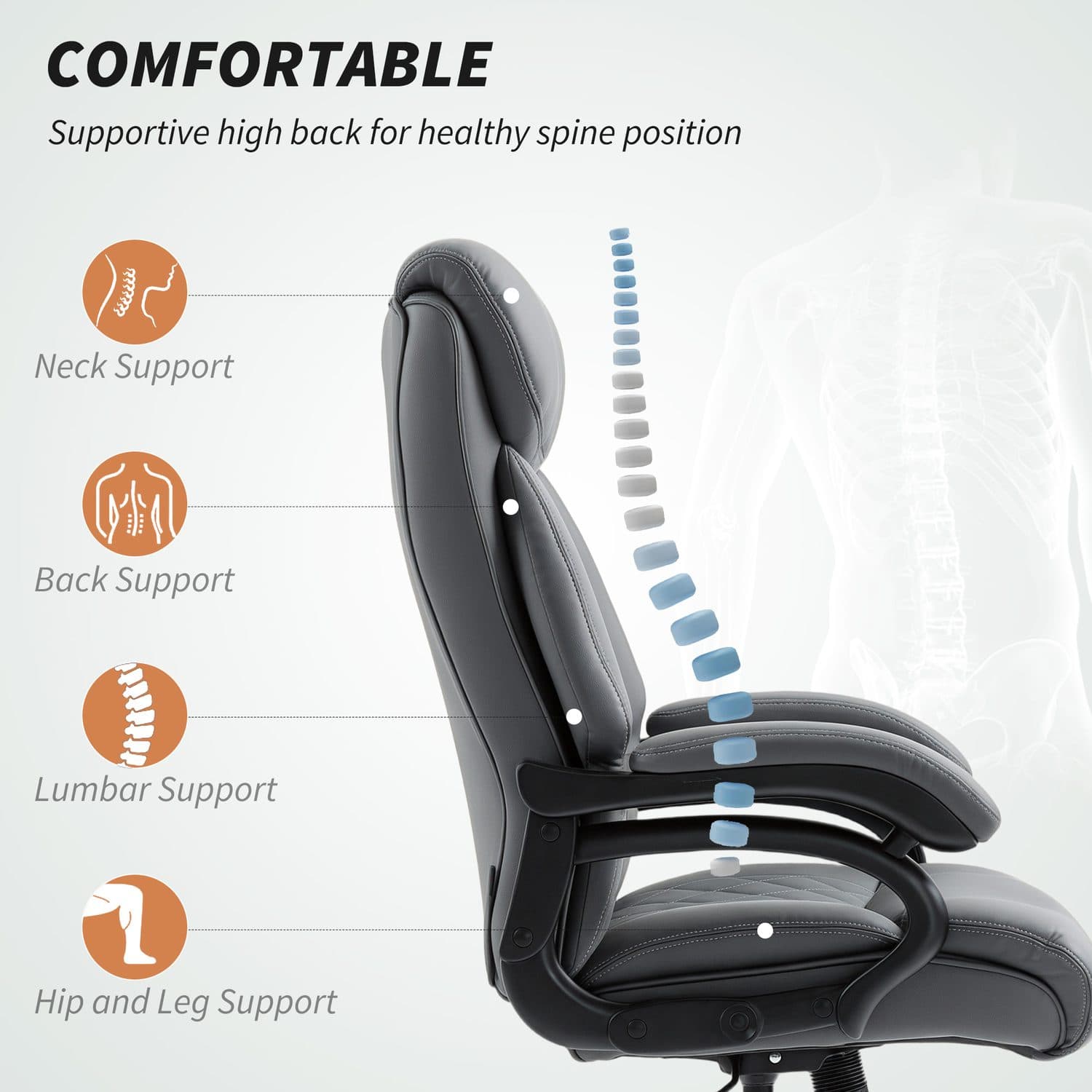 Charcoal Grey Faux Leather Executive Office Chair - image 3