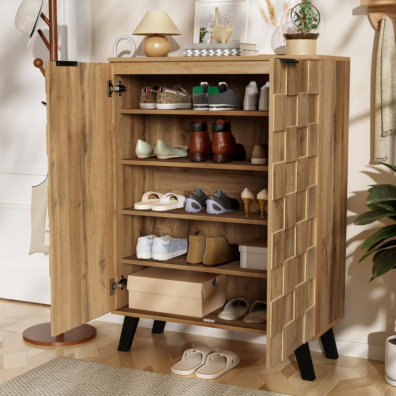 Modern Wood Grain Shoe Cabinet for Hallway Storage - image 4