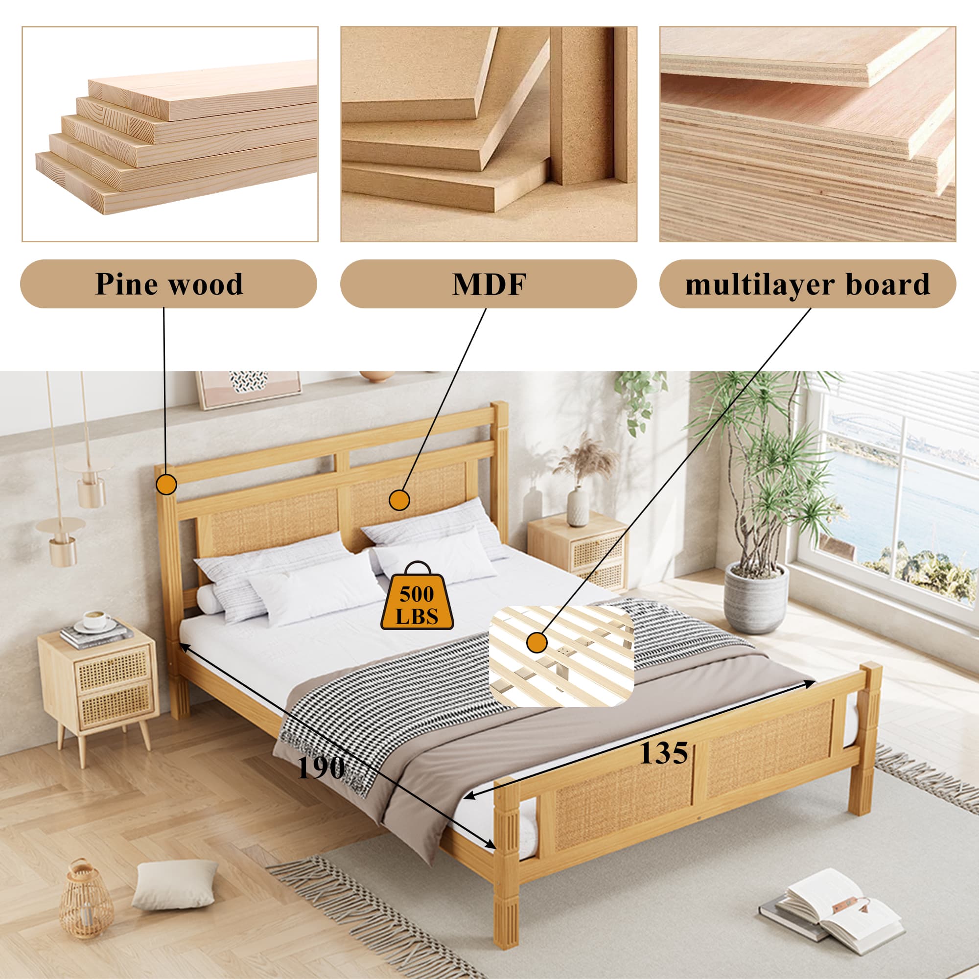 Natural Rattan Double Bed - image 4
