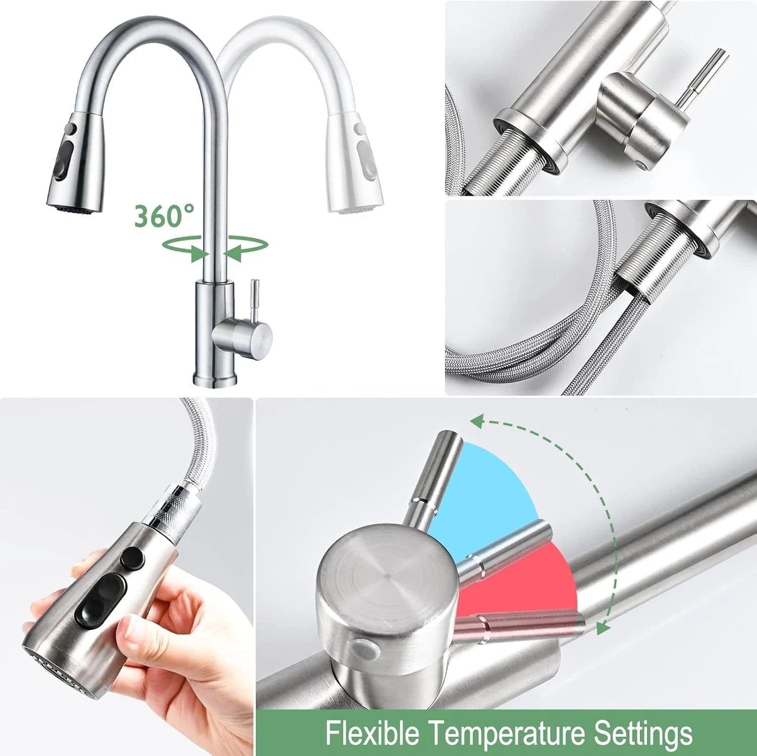 Modern Pull Out Kitchen Tap with 360 Degree Spout - image 5