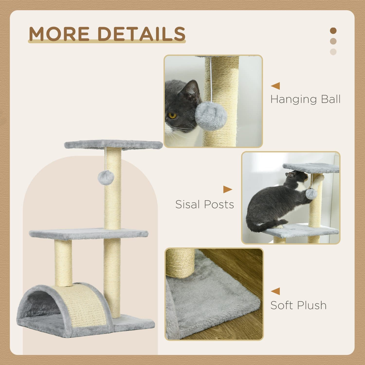 A Three-Level Cat Tree with Tunnel, Perches, and Sisal Post - image 4