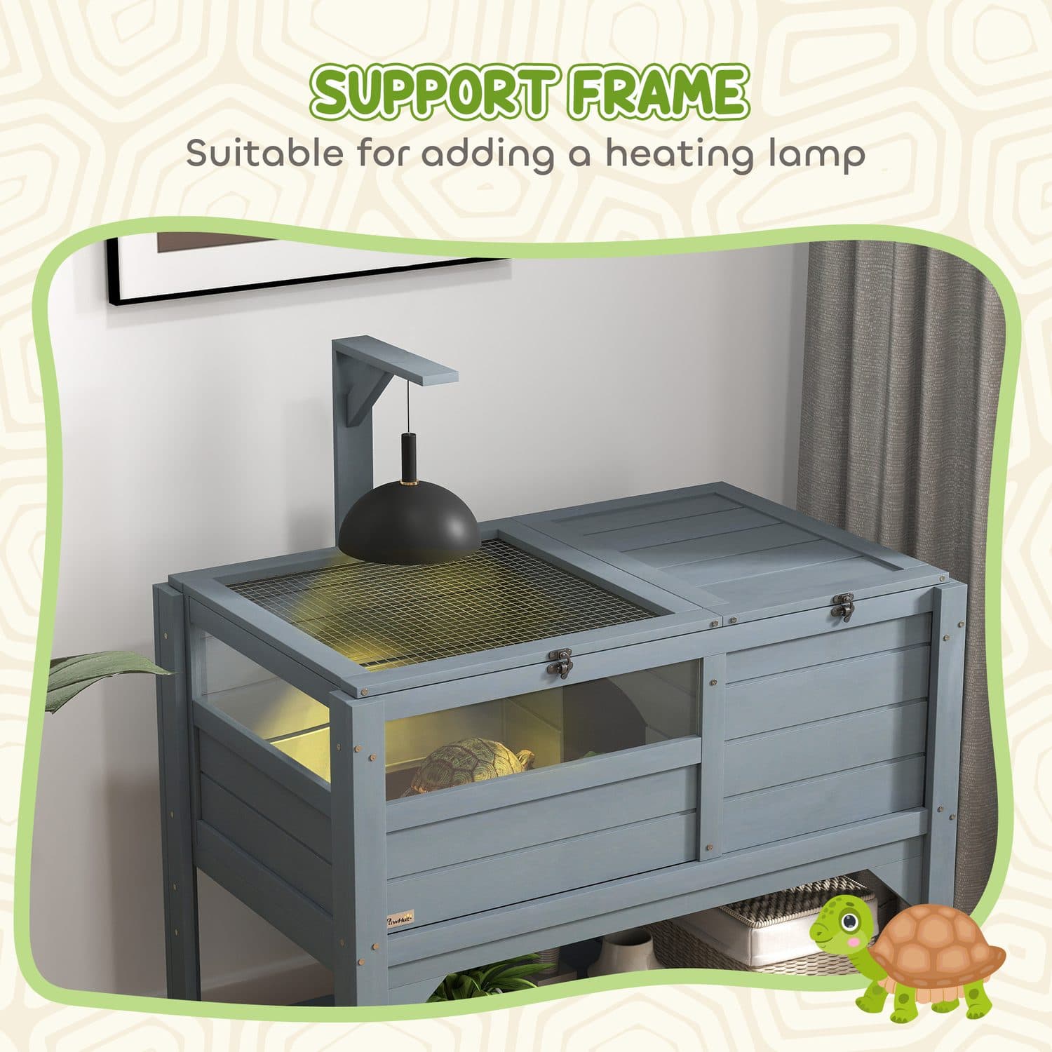 PawHut Wooden Tortoise House with Basking Area - image 3