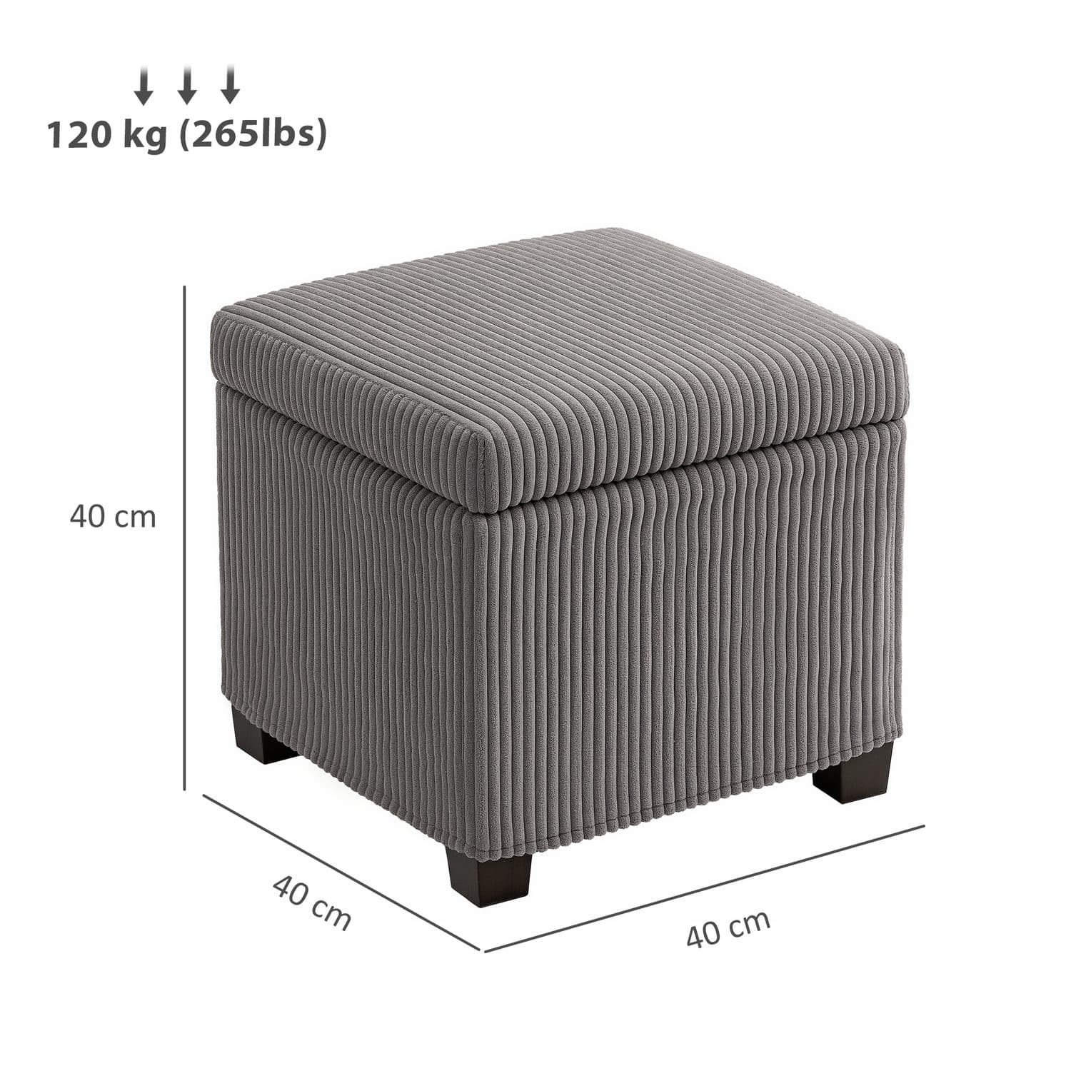 Chunky Corduroy Storage Ottoman with Lift-Off Lid, Grey - image 5