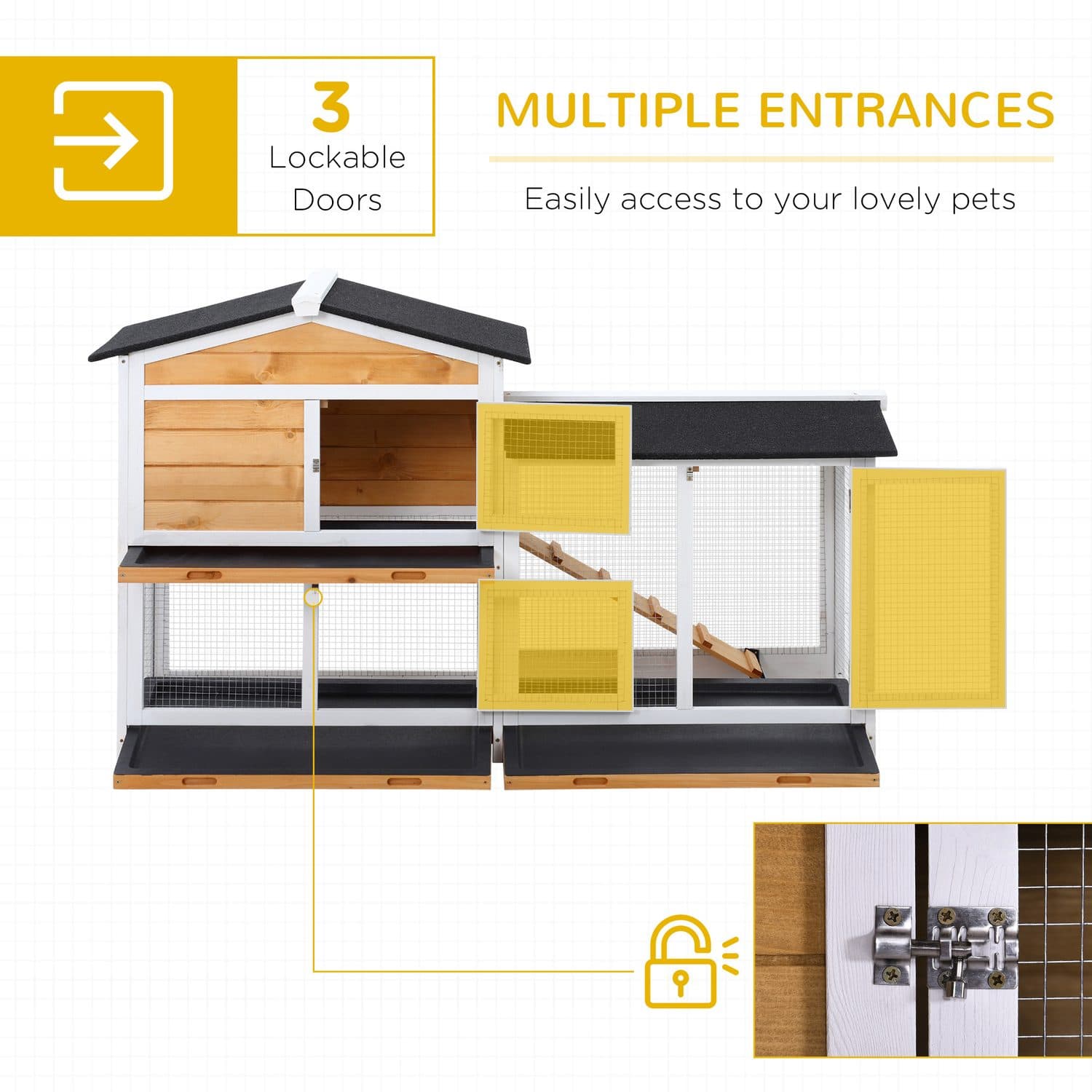 PawHut Large 2-Tier Outdoor Hutch with No-Leak Trays - image 4