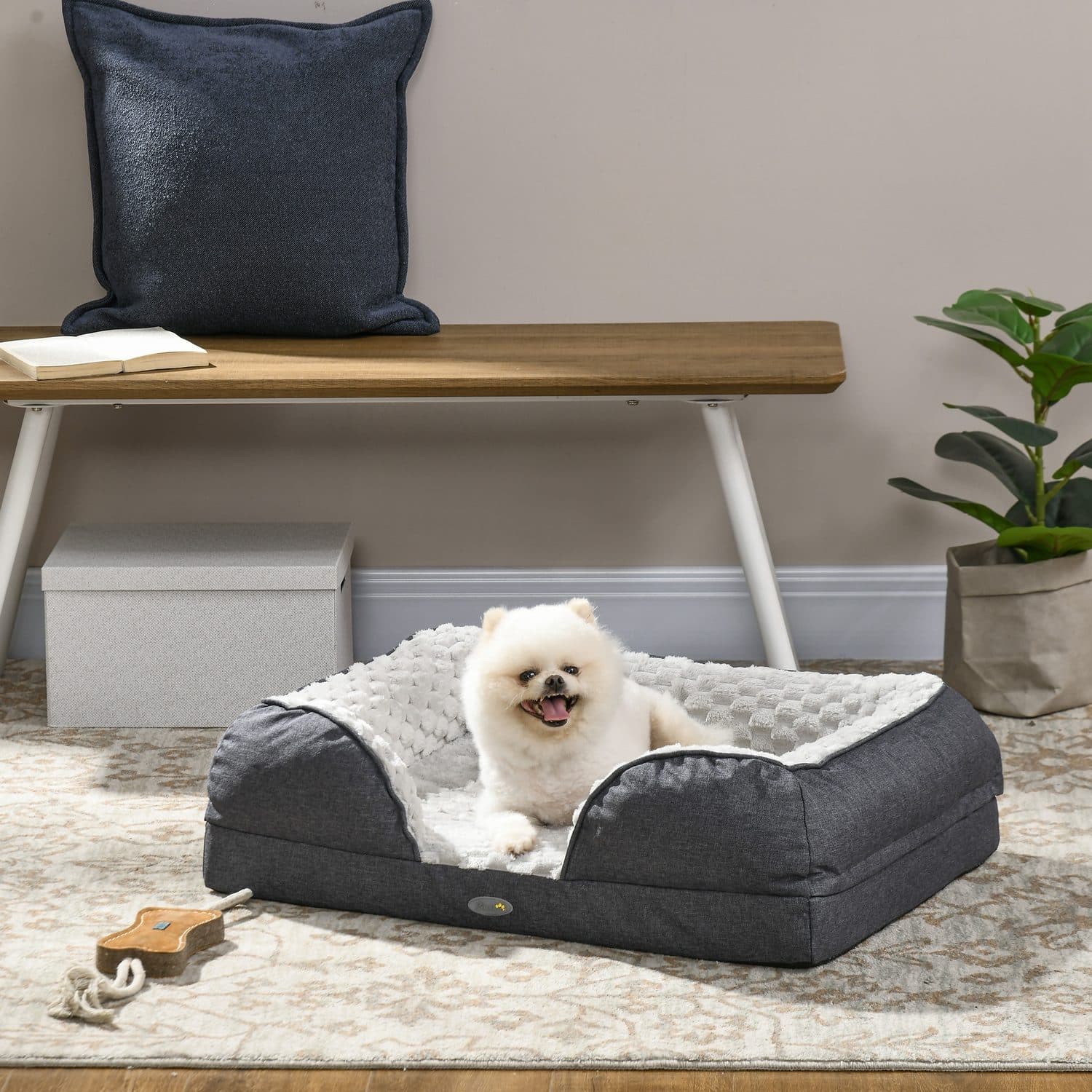 Bolster Dog Bed with Washable Flannel Cover and Non-Slip Base - image 3
