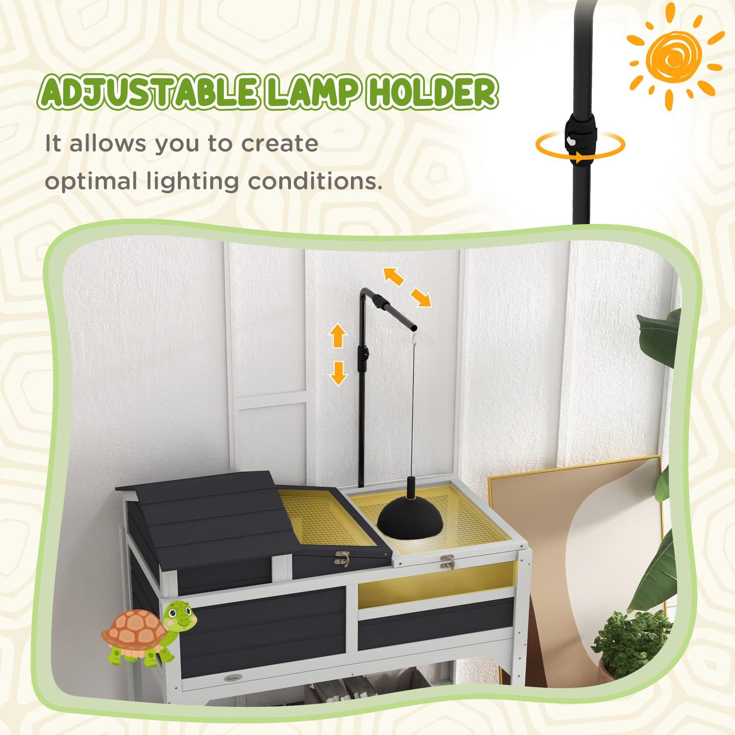 Raised Wooden Tortoise Habitat with Lamp Holder & Storage Shelf - image 1