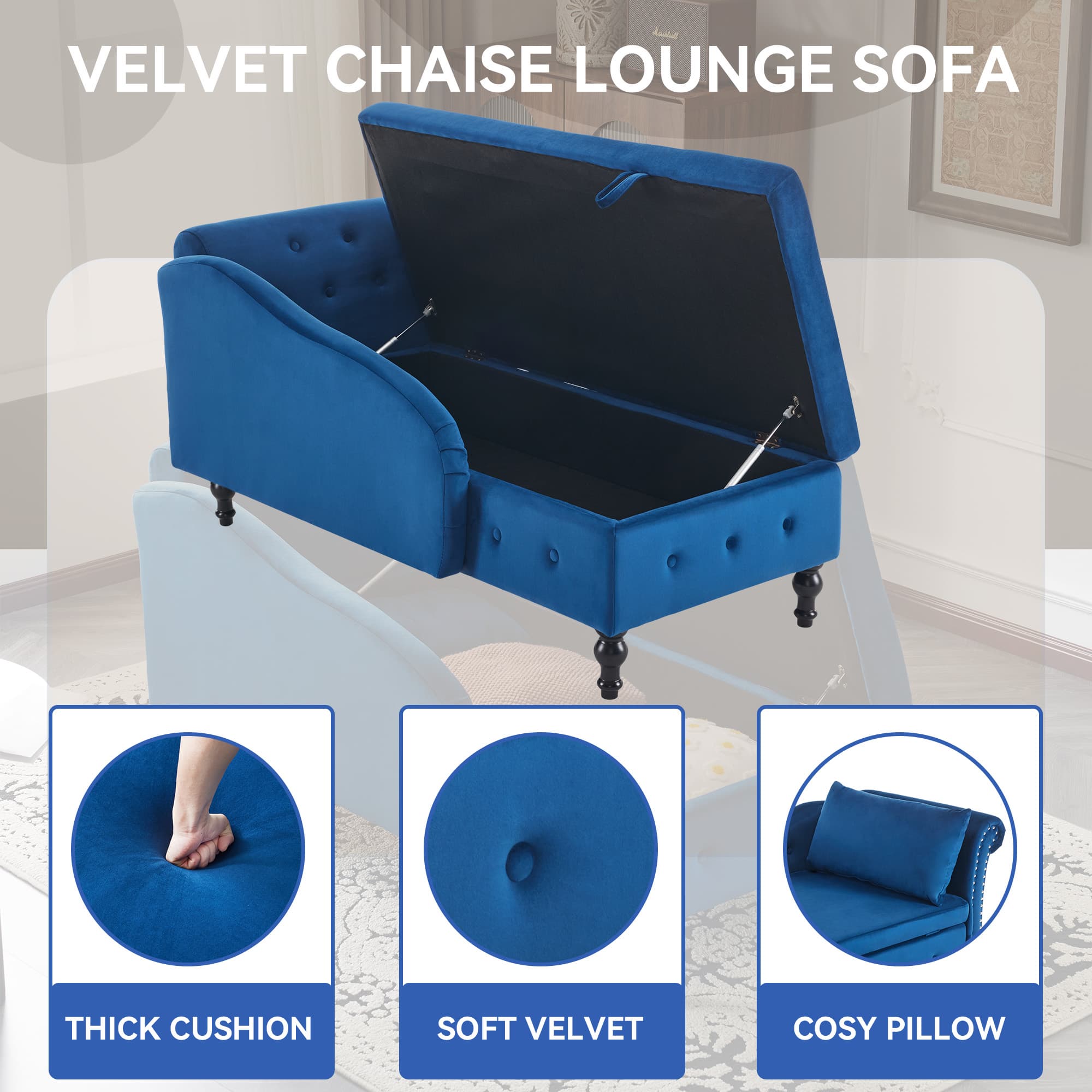 Velvet Chaise Lounge with Practical Hidden Storage - image 2