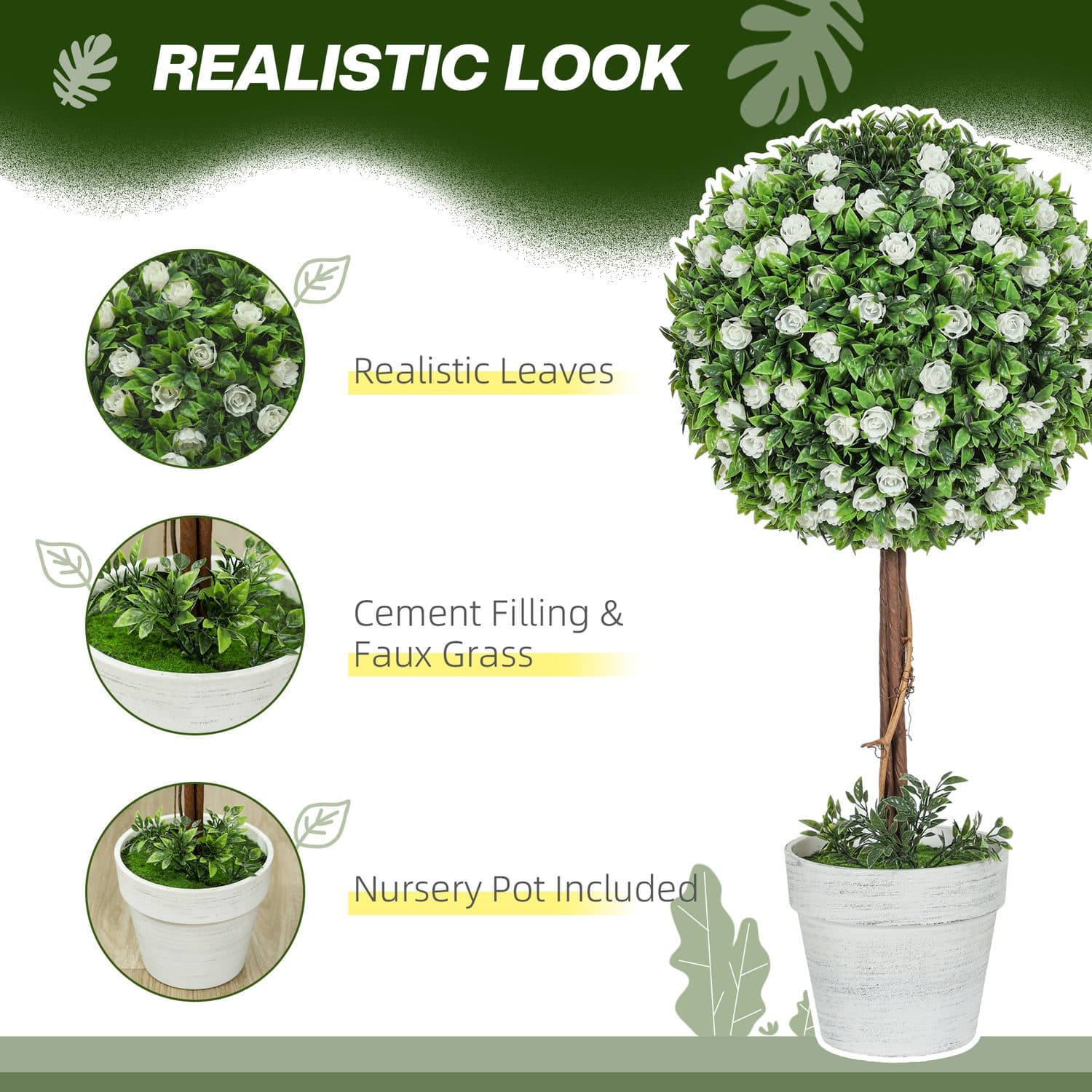 Set of 2 White Artificial Rose Topiary Trees - image 4