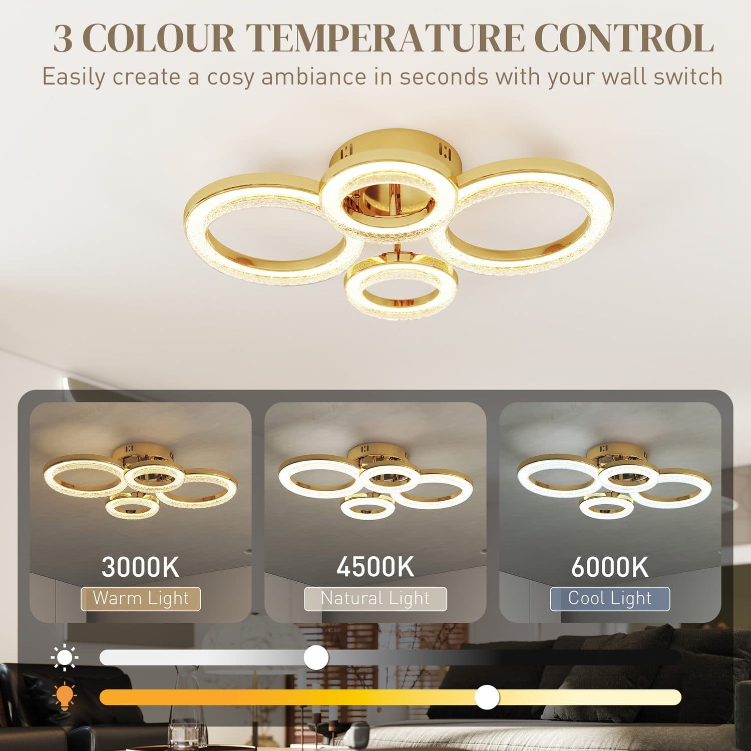 Modern 4-Ring Gold LED Ceiling Light for Effortless Ambience - image 4