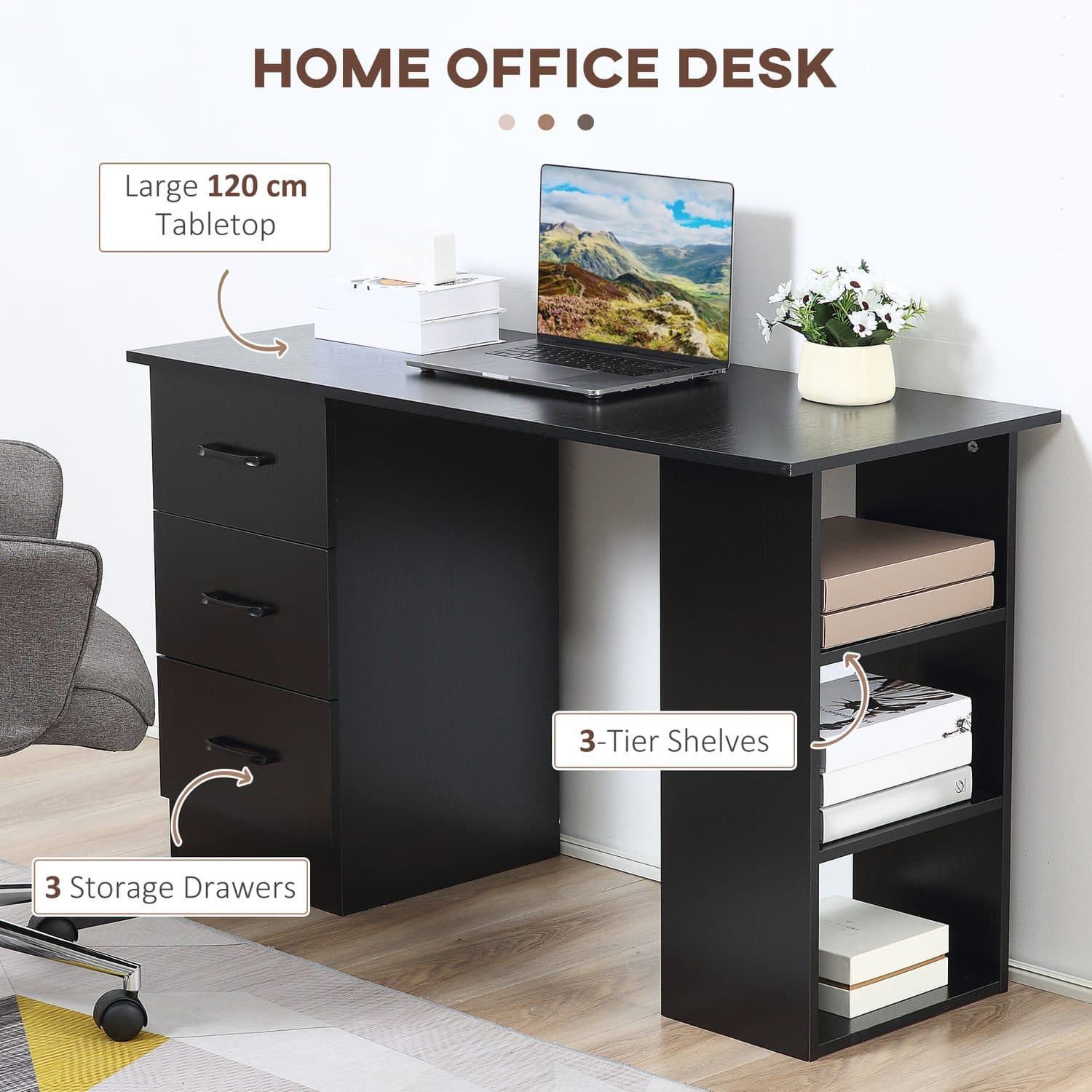 Modern Black Computer Desk - image 2