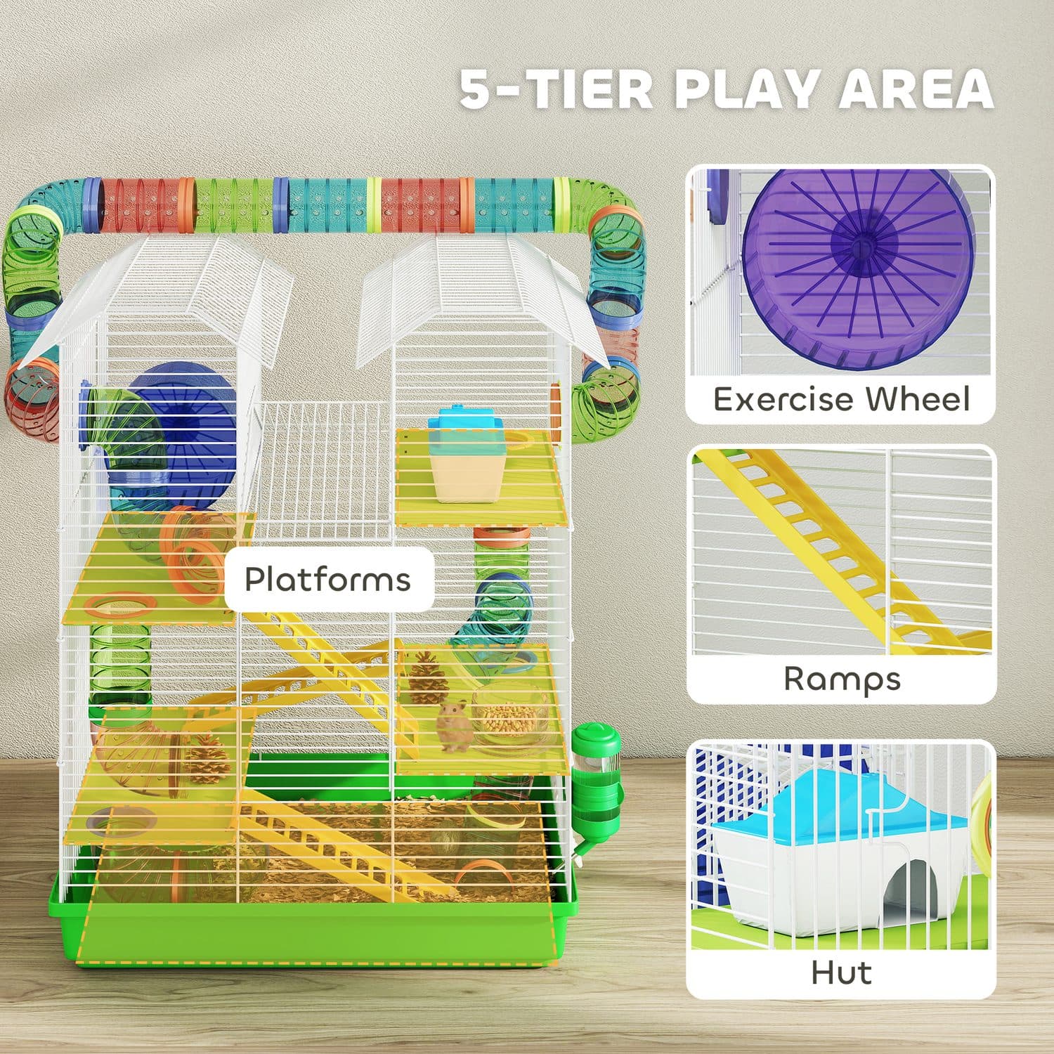 PawHut 5 Tier Hamster & Gerbil Cage, Green - image 1