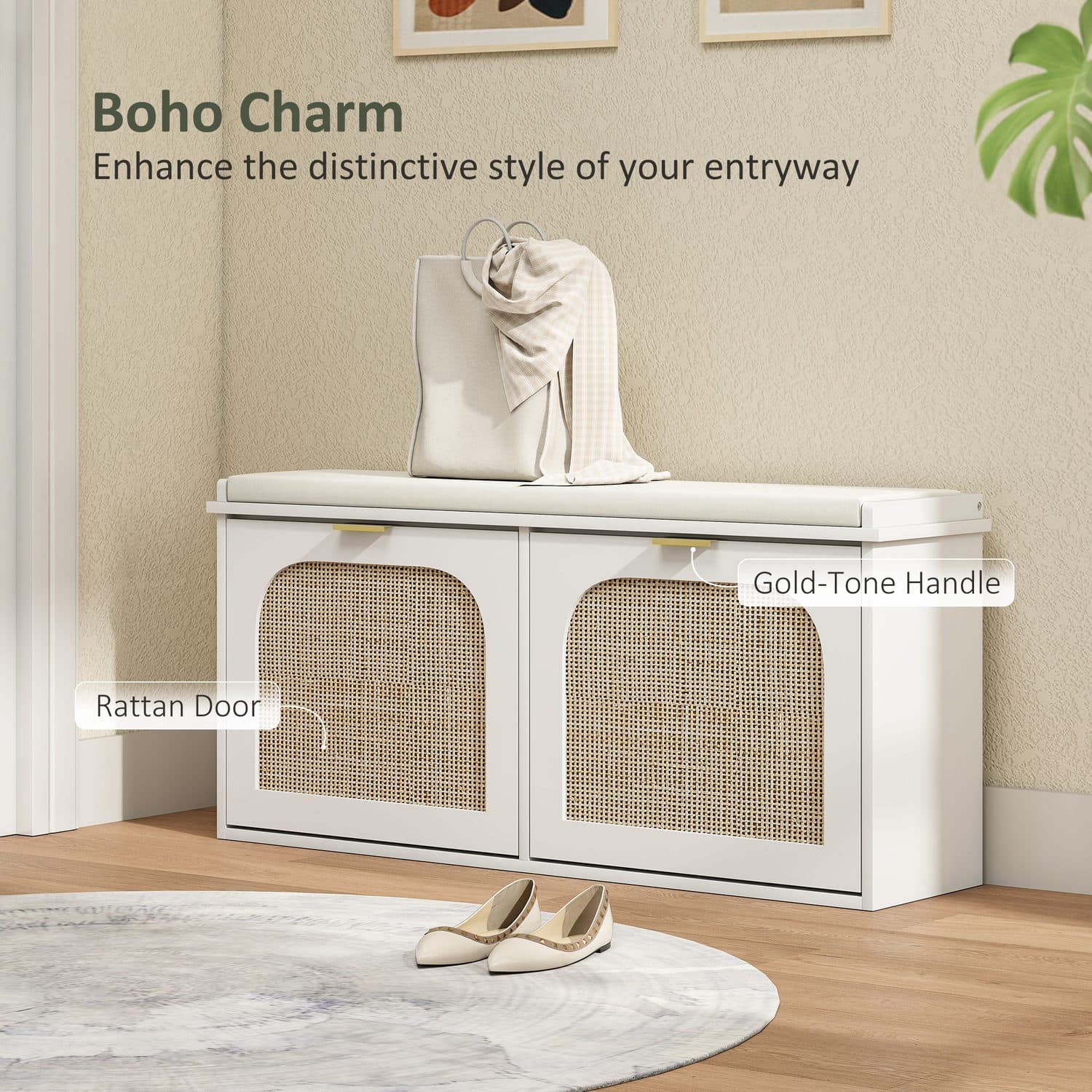 White Boho Shoe Bench - image 2