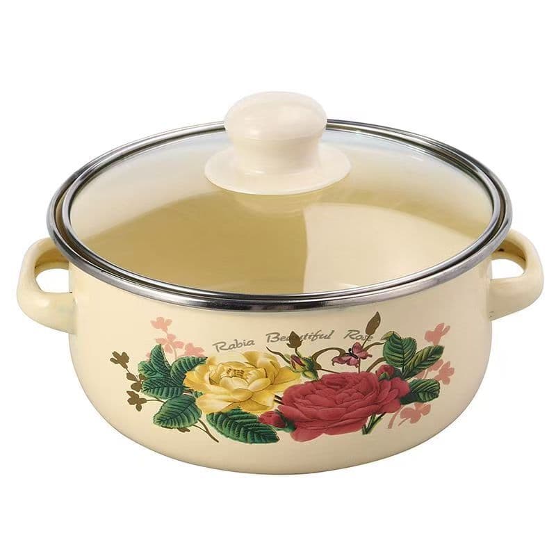 Graduated Enamel Stockpot Set with Rose Floral Design - image 6