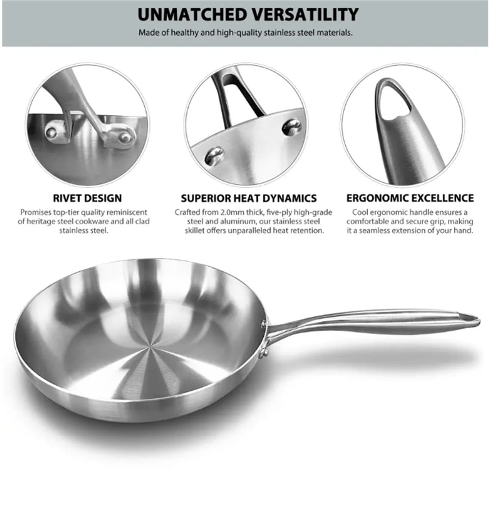 28cm Uncoated Stainless Steel Frying Pan — Chemical-Free Cooking - image 8