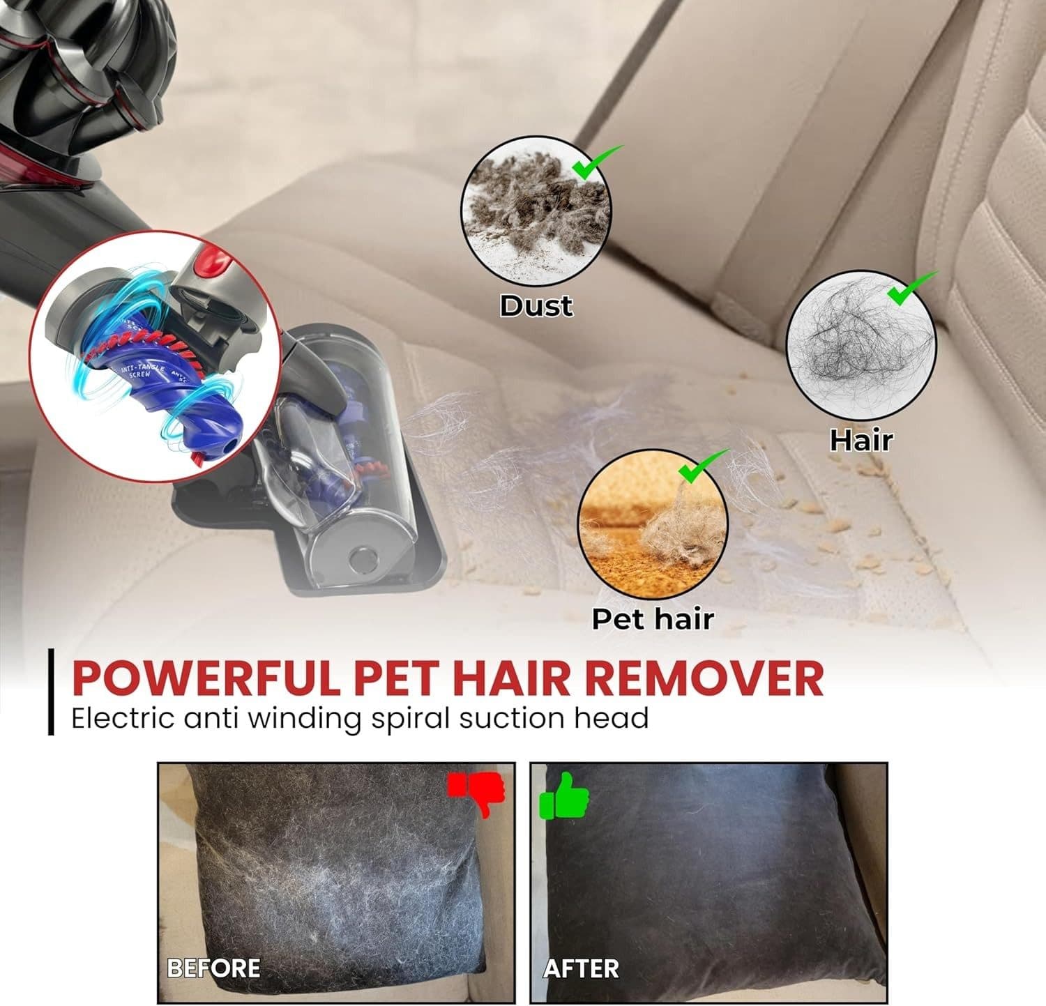 Anti-tangle vacuum tool head for pet hair and dust - image 7