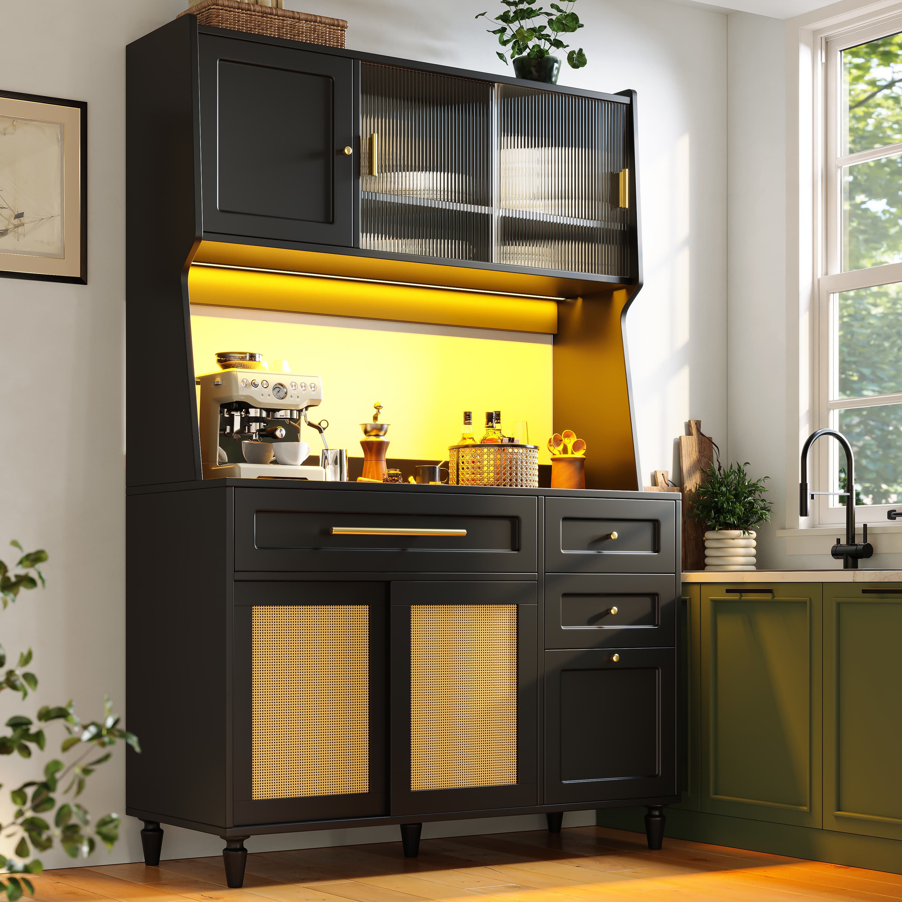 Rattan Buffet Cabinet with Smart LED Lighting