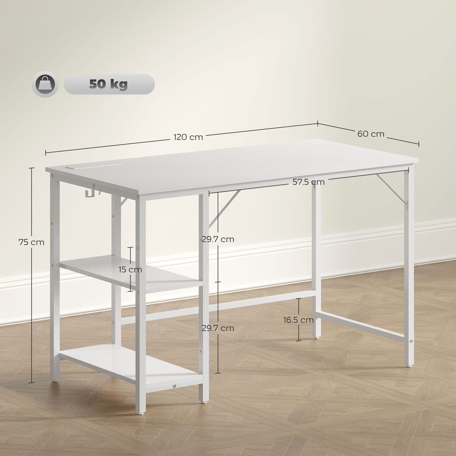 White Computer Desk with Charging Station - image 5
