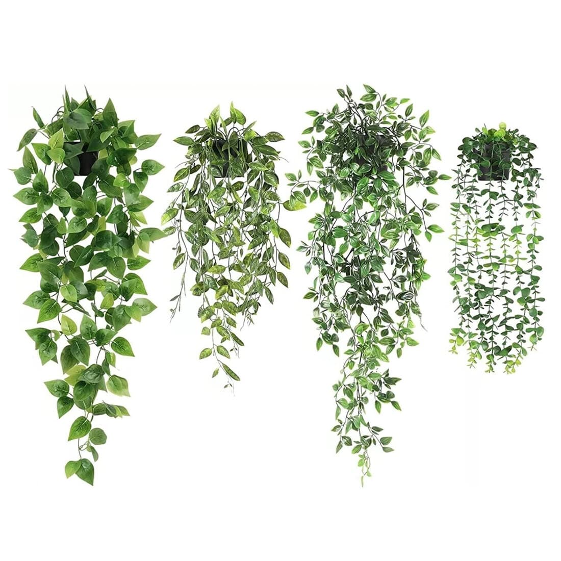 Four Trailing Faux Plants in Wall Pots for Easy Indoor Greenery - Default