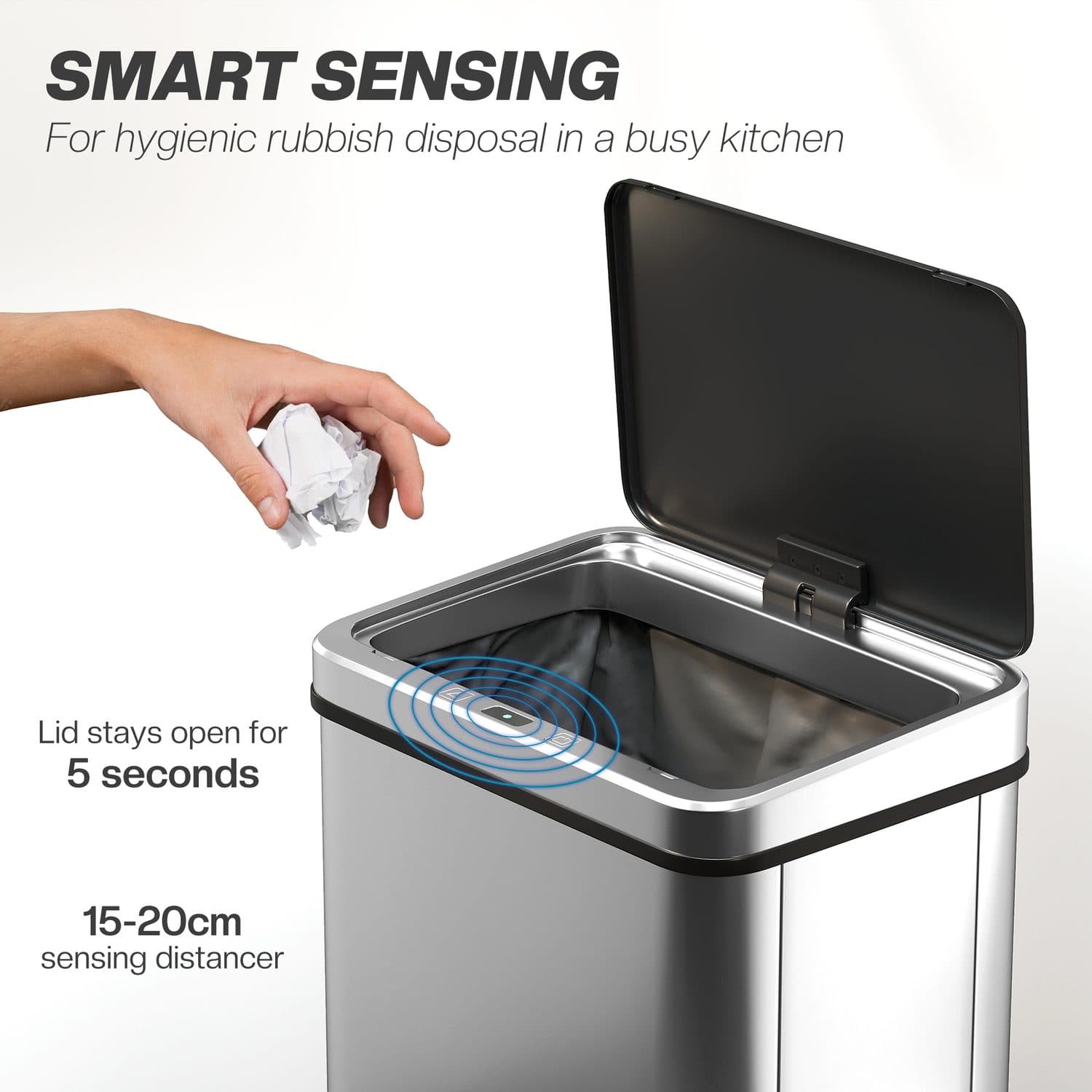 40L Silver Touchless Kitchen Sensor Bin - image 5