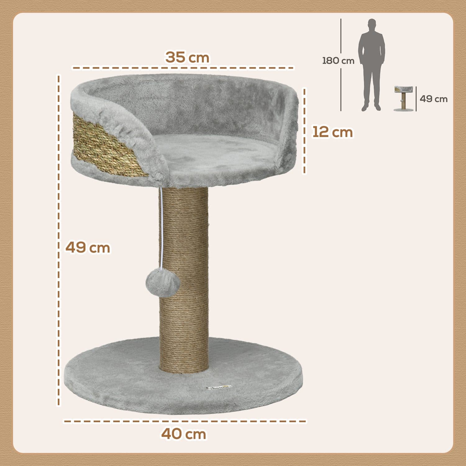 PawHut Cat Tree Tower With Jute Rope Scratching Post - image 3
