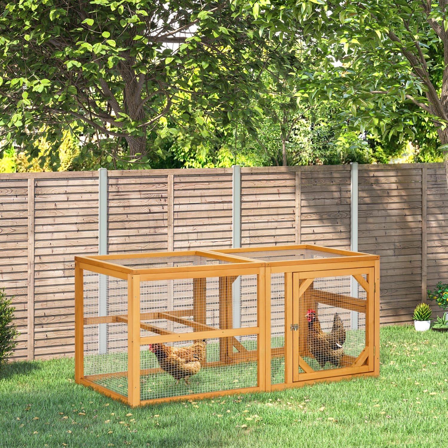 PawHut Linkable Chicken Coop for 2-4 Chickens, Natural Wood - image 1