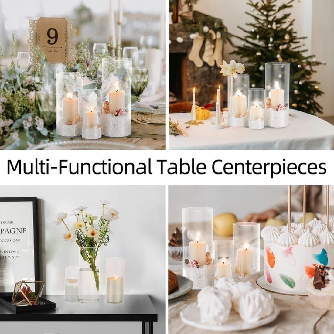 Set of 6 Clear Glass Cylinder Candle Holders in Three Heights - image 9