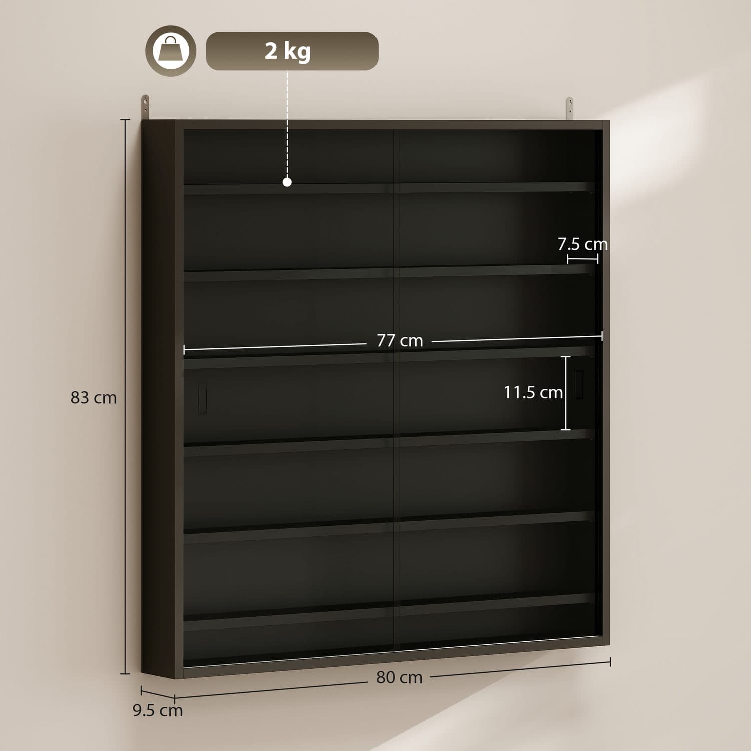 Black Wall-Mounted Glass Display Cabinet for Collectables - image 2
