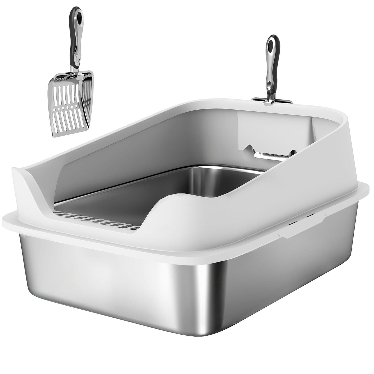 XL Open Cat Litter Box With High Sides and Metal Scoop