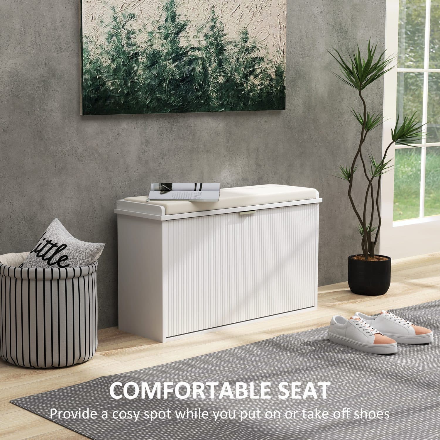 White Cushioned Shoe Bench - image 4