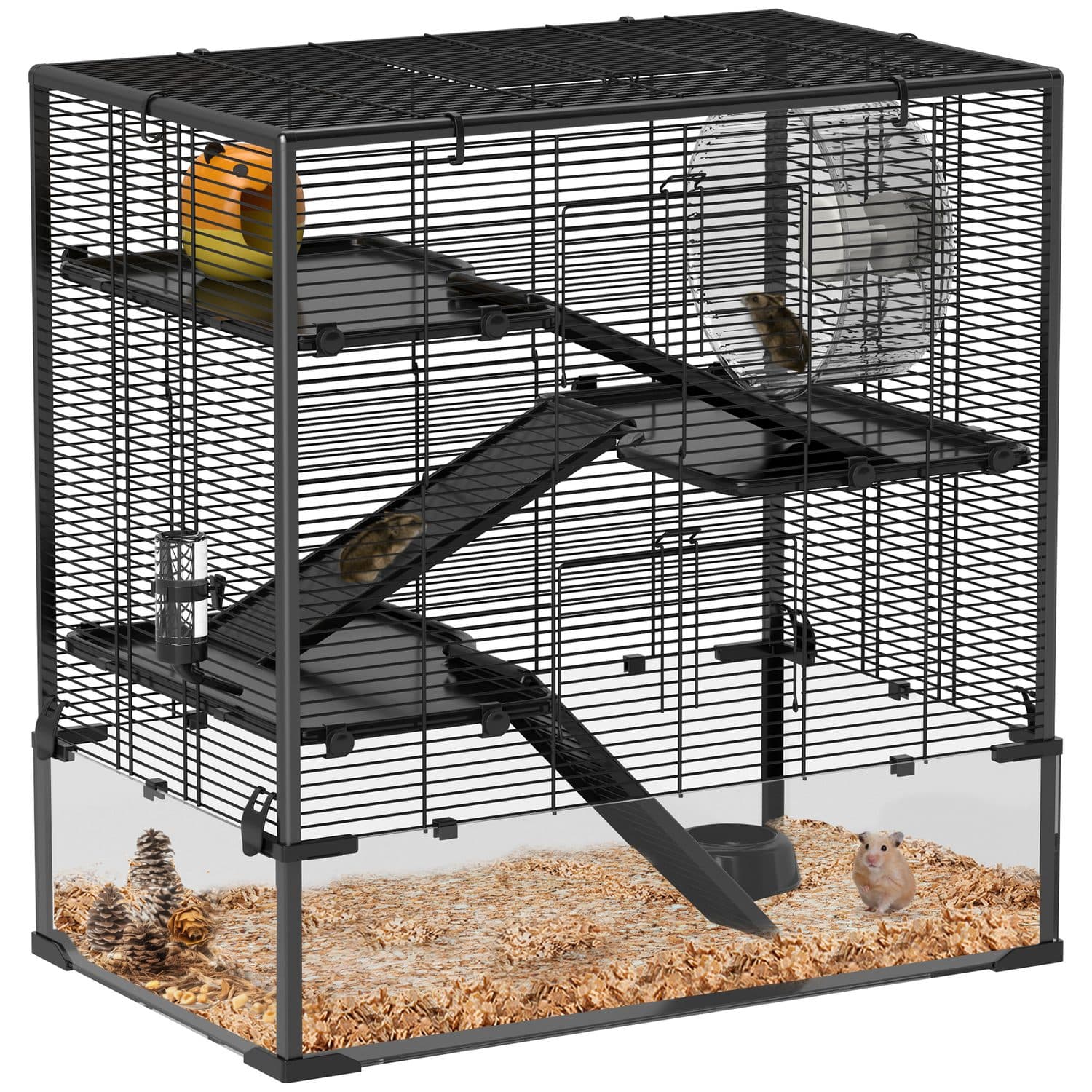 PawHut Four-Tier Hamster Cage with Deep Glass Bottom