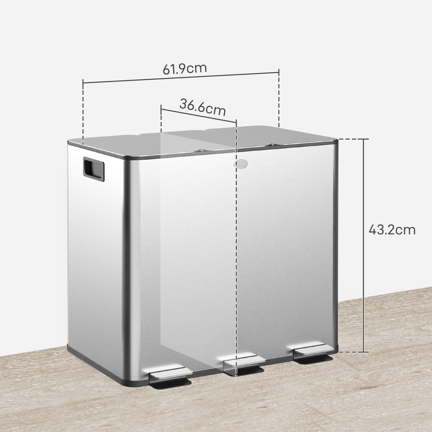 Triple Pedal Bin for Kitchen Waste Sorting, 45 L Total - image 4