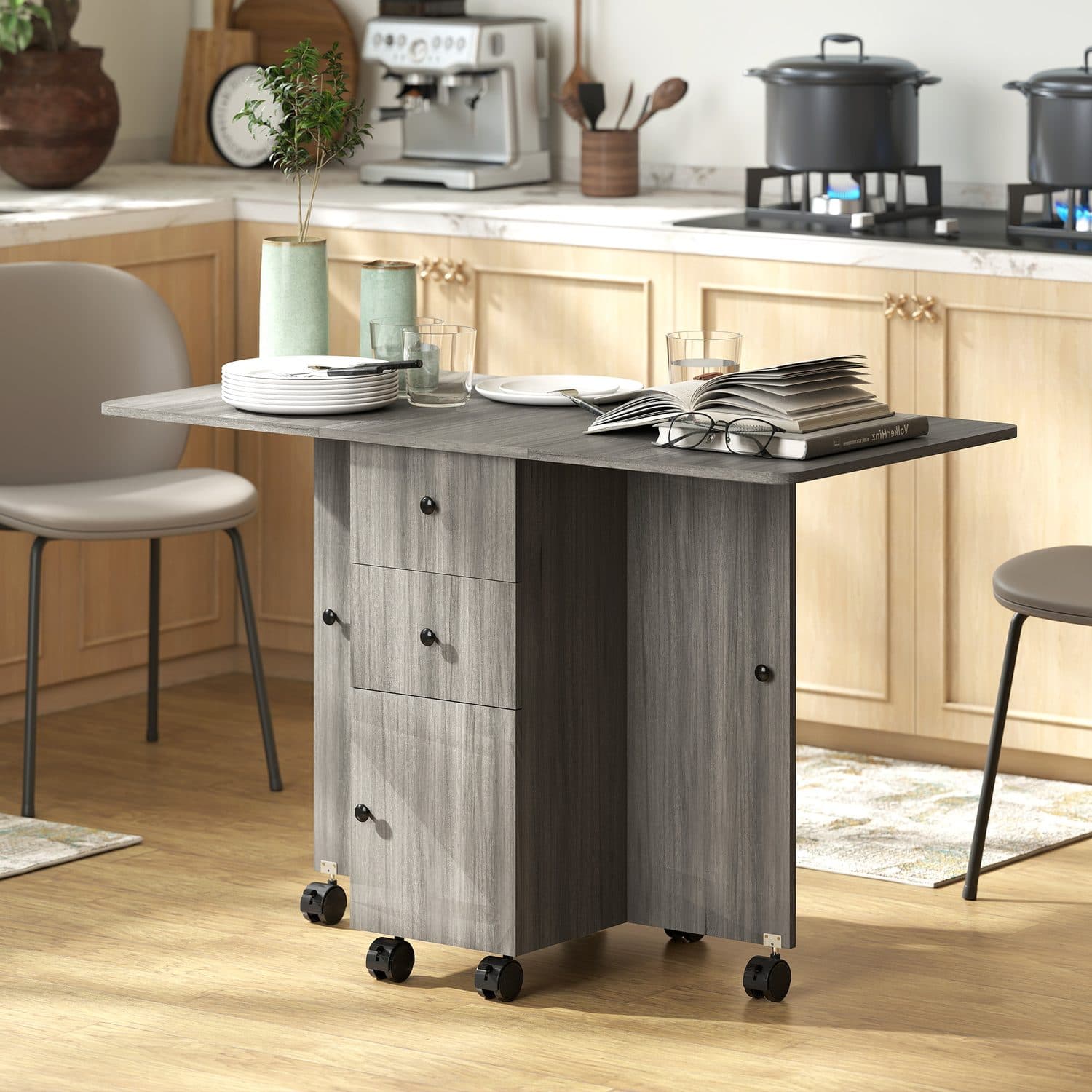 Grey Drop Leaf Dining Table - image 2