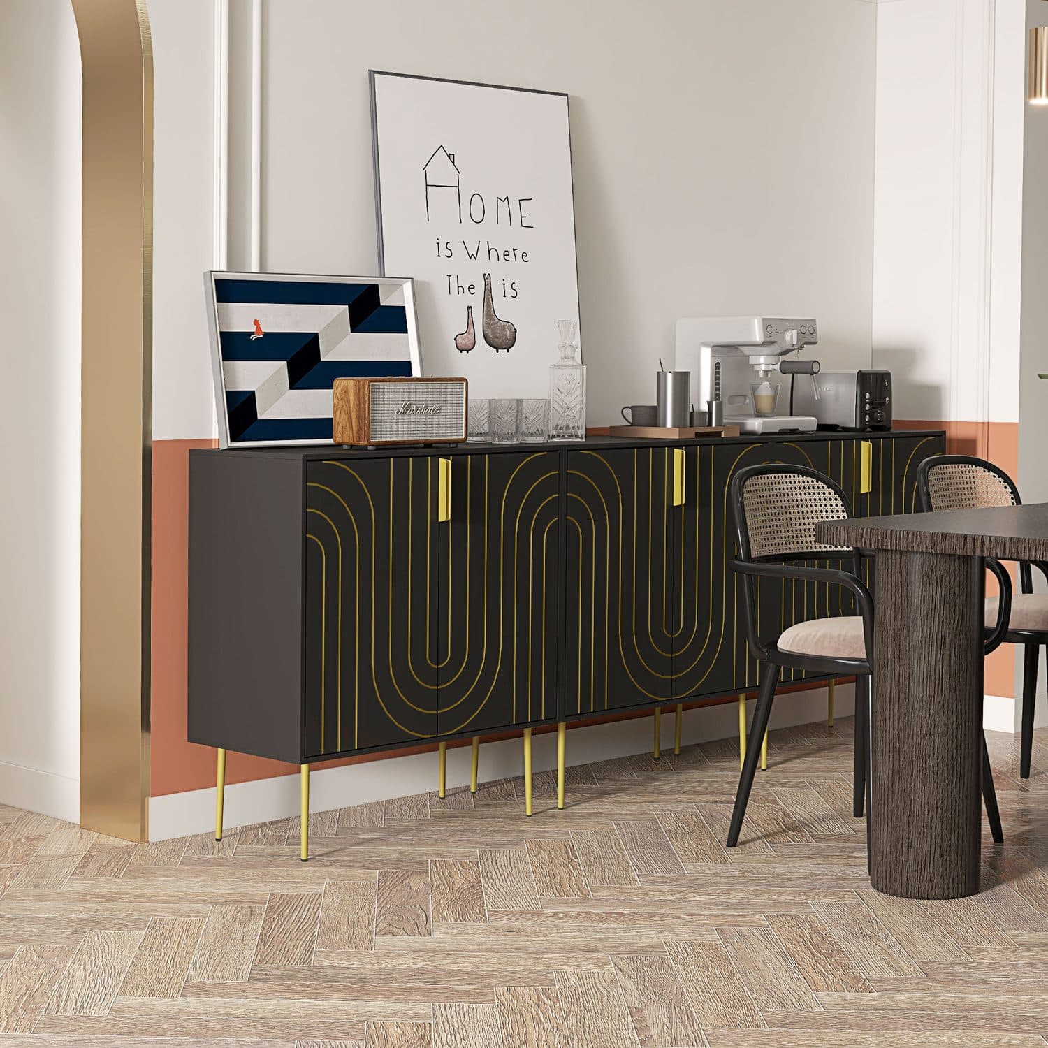Art Deco Inspired Sideboard in Black and Gold Tone - image 3
