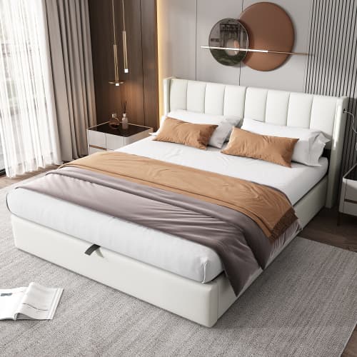 Modern King Size Ottoman Bed with LED Lighting and USB Charging