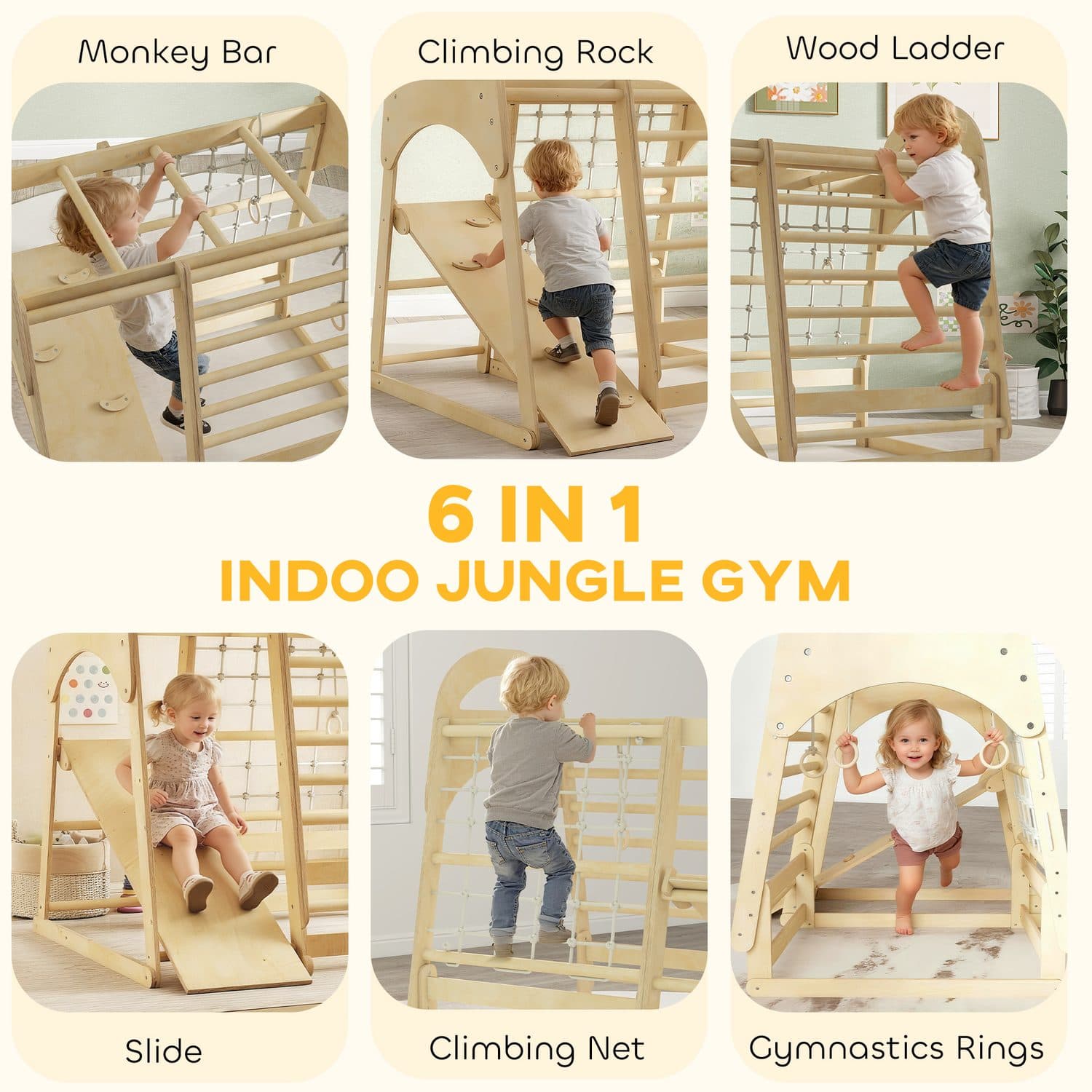 Indoor Kids Climbing Frame With Slide, Net and Monkey Bars - image 4